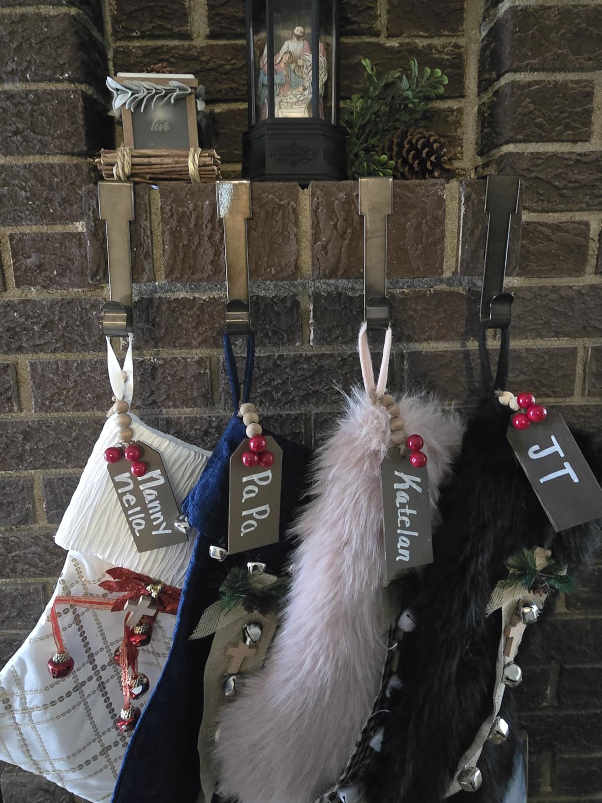 Christmas Stocking Holders Set of 4, Stocking Holders for Mantle, Xmas Stocking Hangers for Fireplace Shelf Staircases Party Decoration Christmas Mantel Decor Hooks customer photo 2