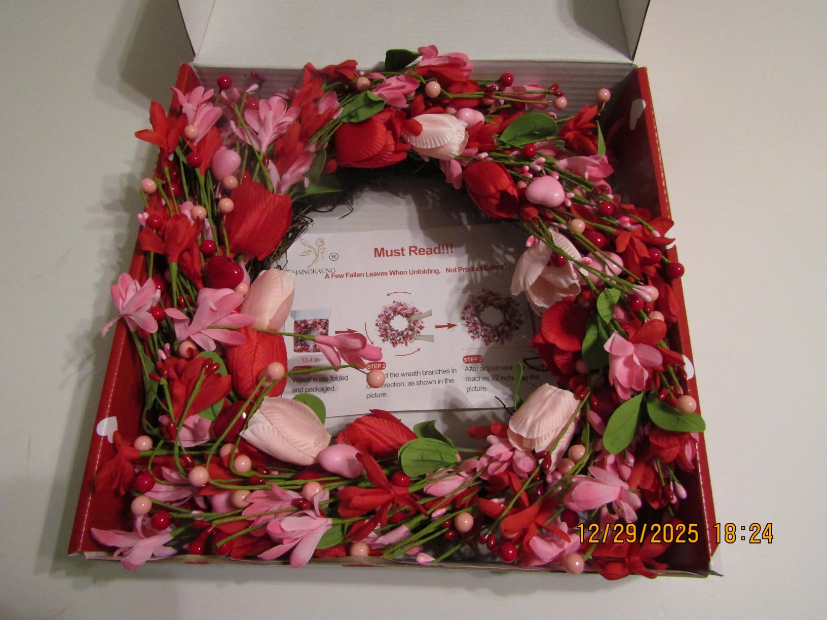 Valentine's Day Wreath 22 Inch Valentines Day Wreaths for Front Door Valentine Door Wreath with Red Berries Pink Forsythia Flowers Red Tulip for Wedding Decor Candlelight Dinner Anniversary customer photo 1