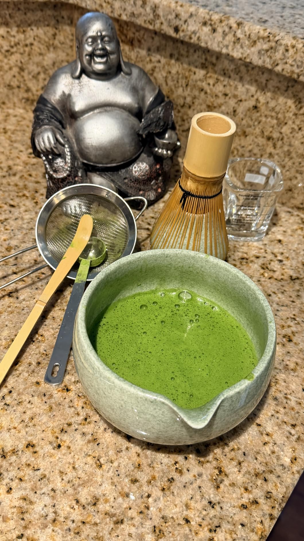 YIBO Matcha Whisk Set With Bowl, Ceramic Matcha Making Kit Includes Bamboo Whisk (Chasen), Holder Stand, Powder Starter Sifter, Scoop, Measuring Spoon & Cup Tea Tools For Ceremony (Mottled Green) customer photo 2