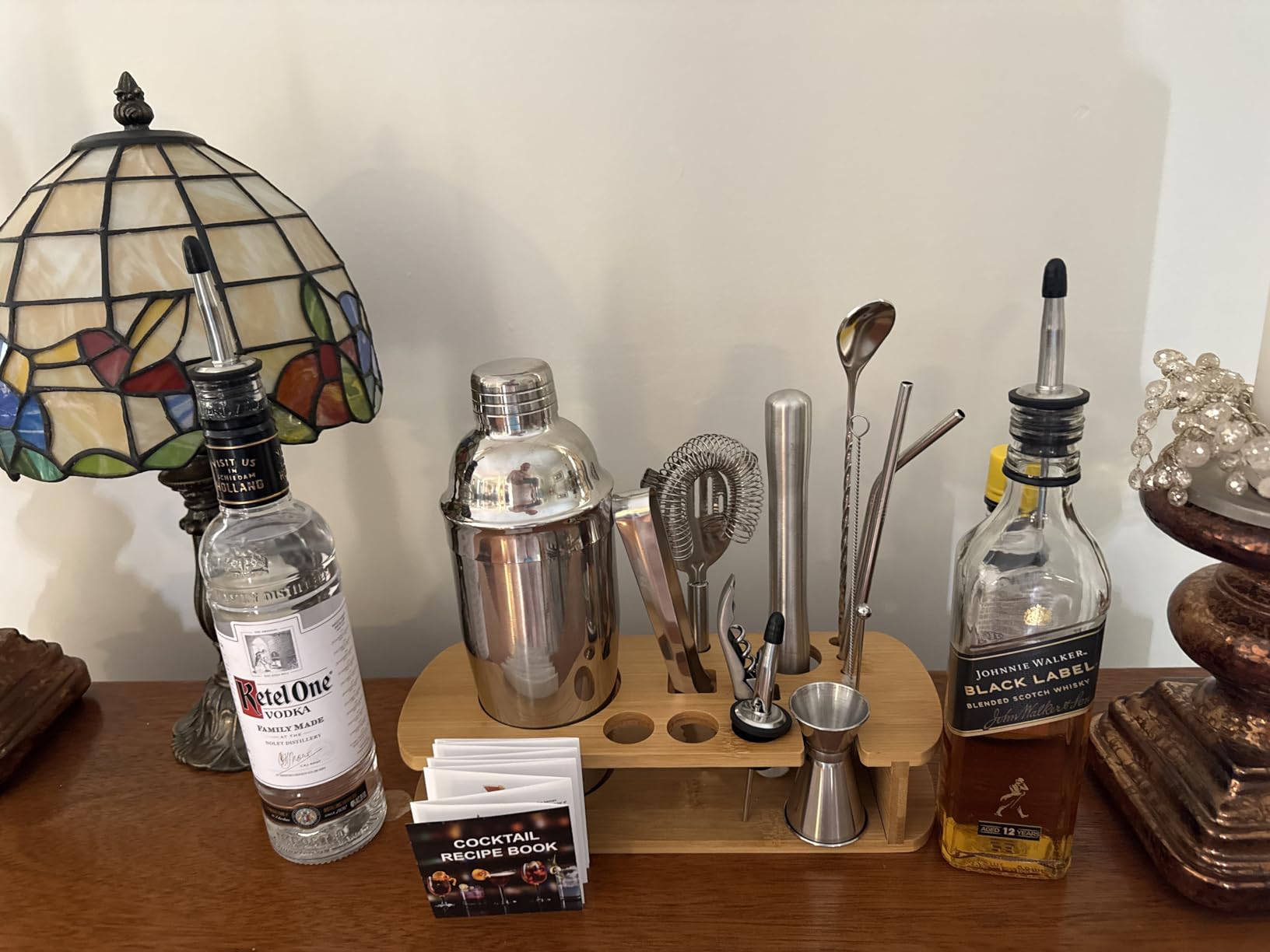 FineDine 17-Piece Stainless Steel Bar Set Cocktail Shaker Set Bartender Kit | Mixology kit, stainless steel bar tools, shaker tins, jigger, strainer, muddler, spoon, pourers, stand, home bartending customer photo 1