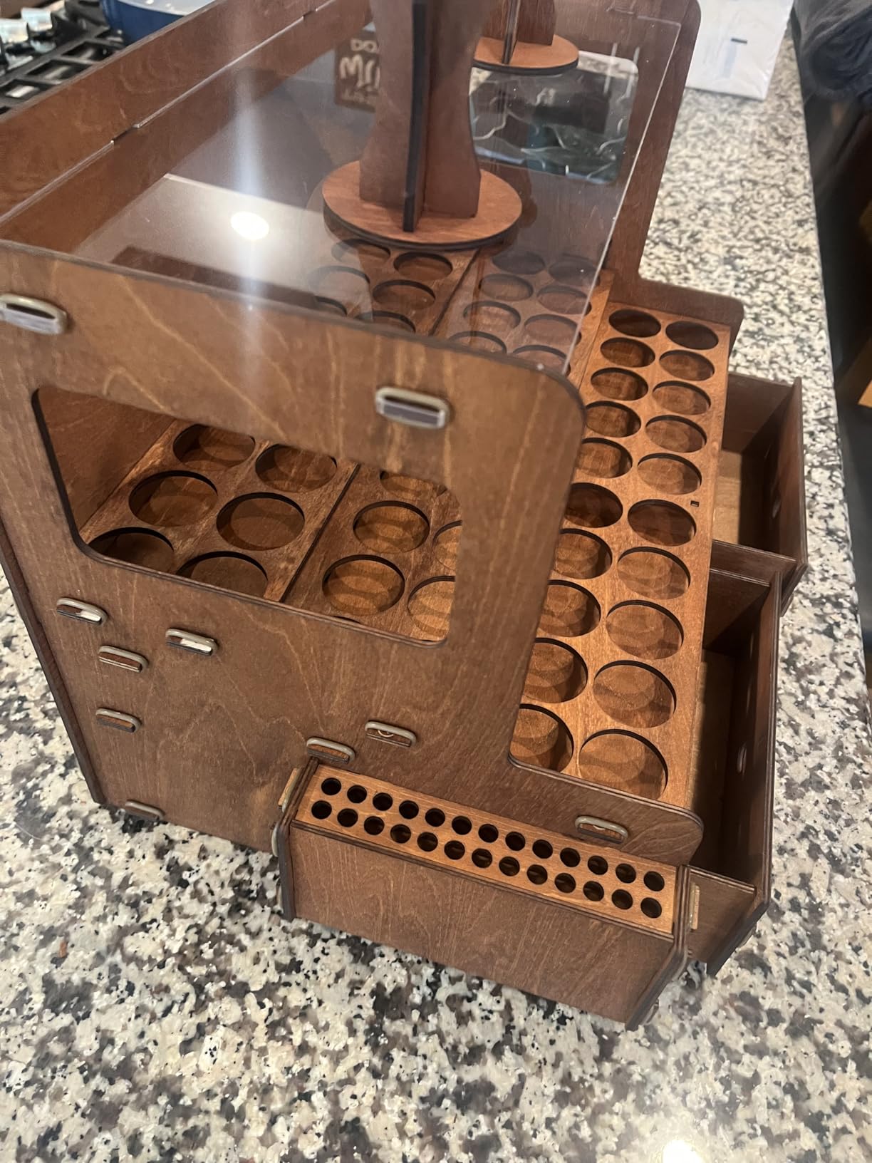 Wooden Paint Organizer for 104 Bottles with 2 Brush Holder, 2 Drawer | 84 x 1.02