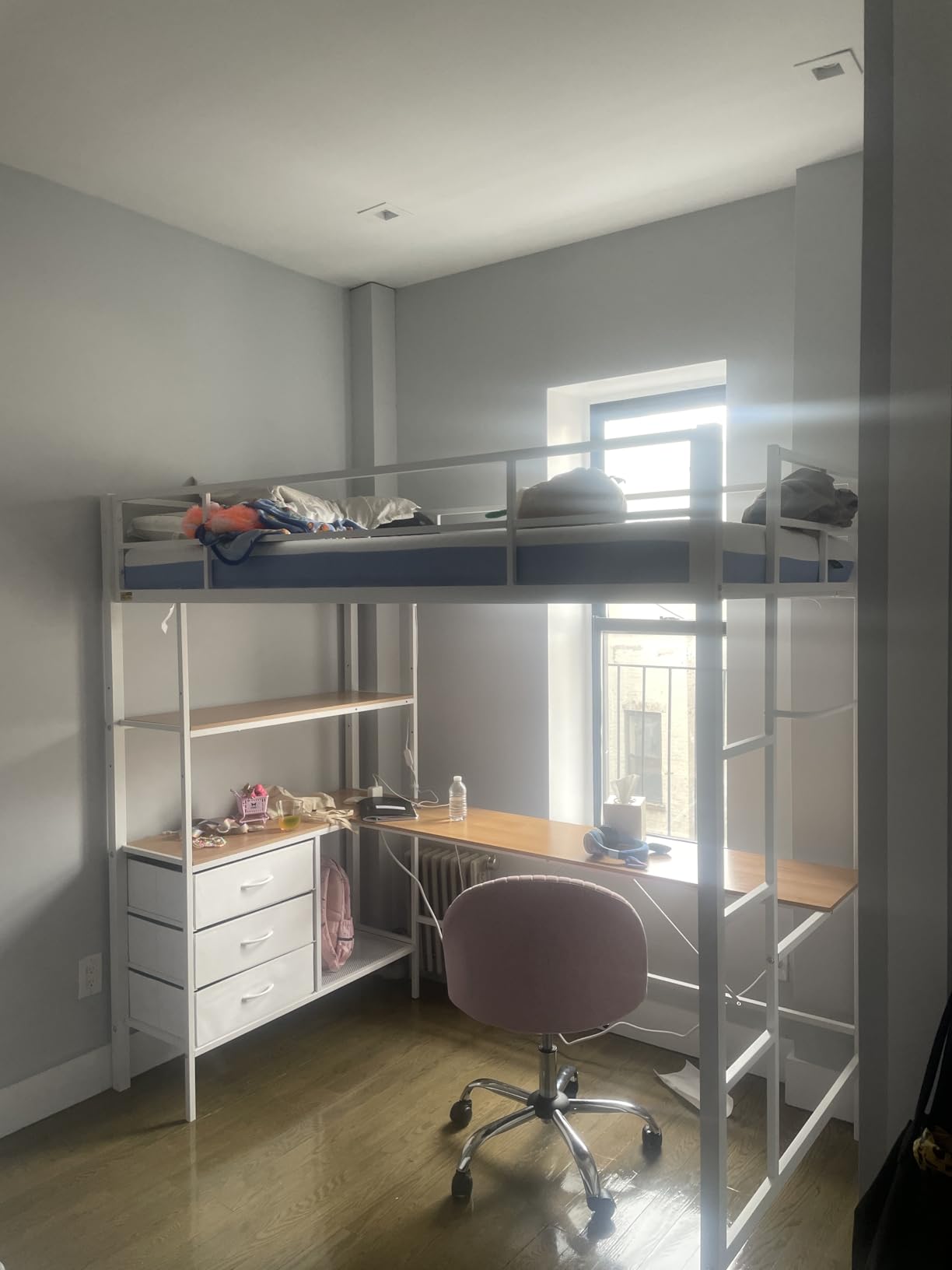 DICTAC Loft Bed Full Size with U-Shaped Desk, 7 Storage Drawers and Charging Station, White customer photo 2