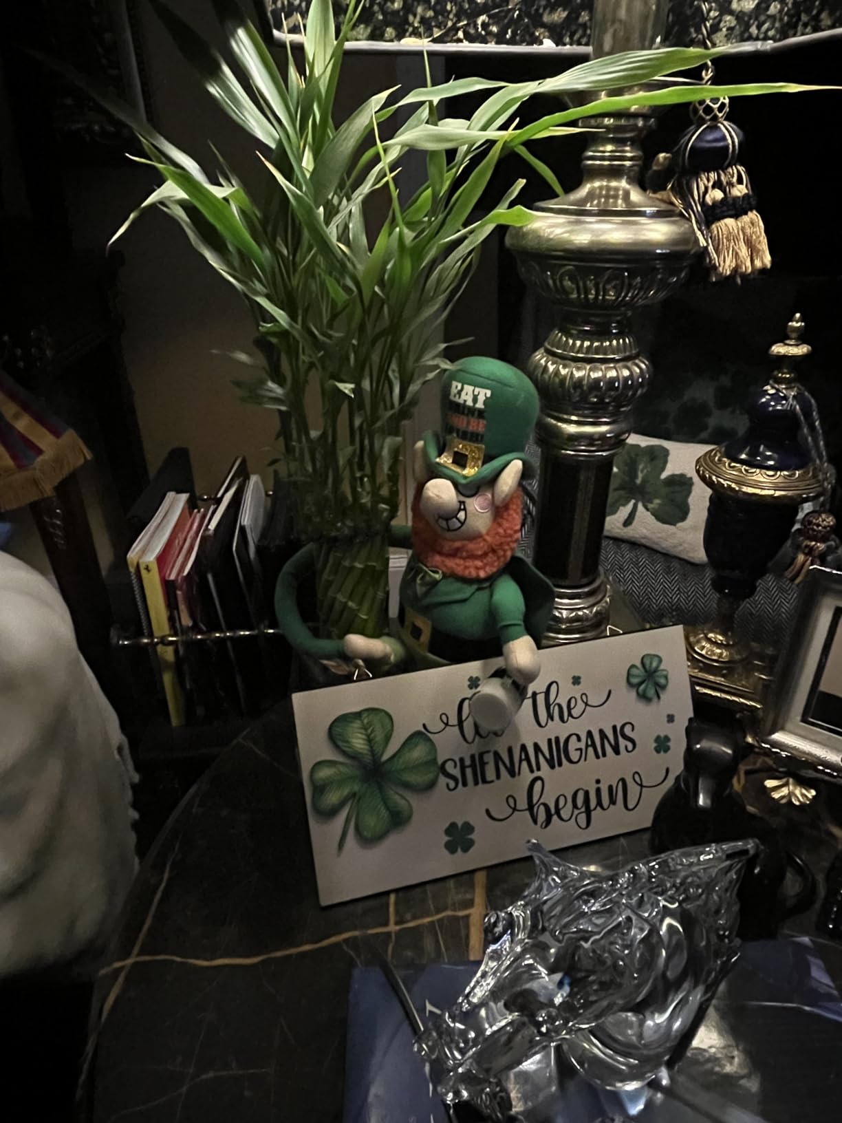 St Patricks Day Decorations Wood Sign Let the Shenanigans Begin | Hanging Wooden Decor with Two 3D Leaves Lucky Shamrock Signs for Outdoor Door Rustic Farmhouse Party Indoor Wall Art Plaque customer photo 2