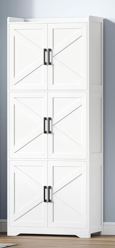 Akxomel Tall Bathroom Storage Cabinet, Bathroom Floor Cabinet with 6 Barn Doors, 11.6''D x 22.6''W x 60.2''H, Adjustable Shelves, Linen Pantry Cabinet for Kitchen, Living Room, Entryway, White customer photo 1