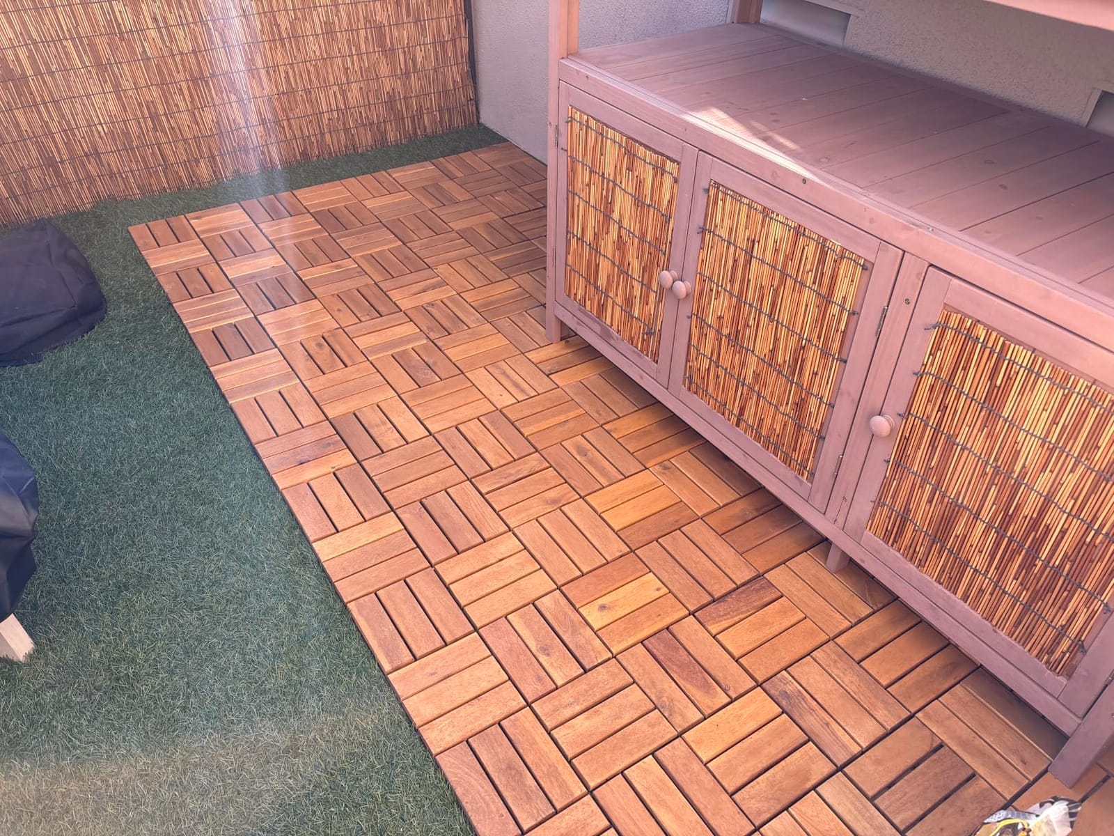 Acacia Wood Interlocking Deck Tiles - 12 Inch 9 Pack Patio & Backyard Tile, Waterproof Snap-Together, Covers 9 sq ft, 466 lb Capacity customer photo 2