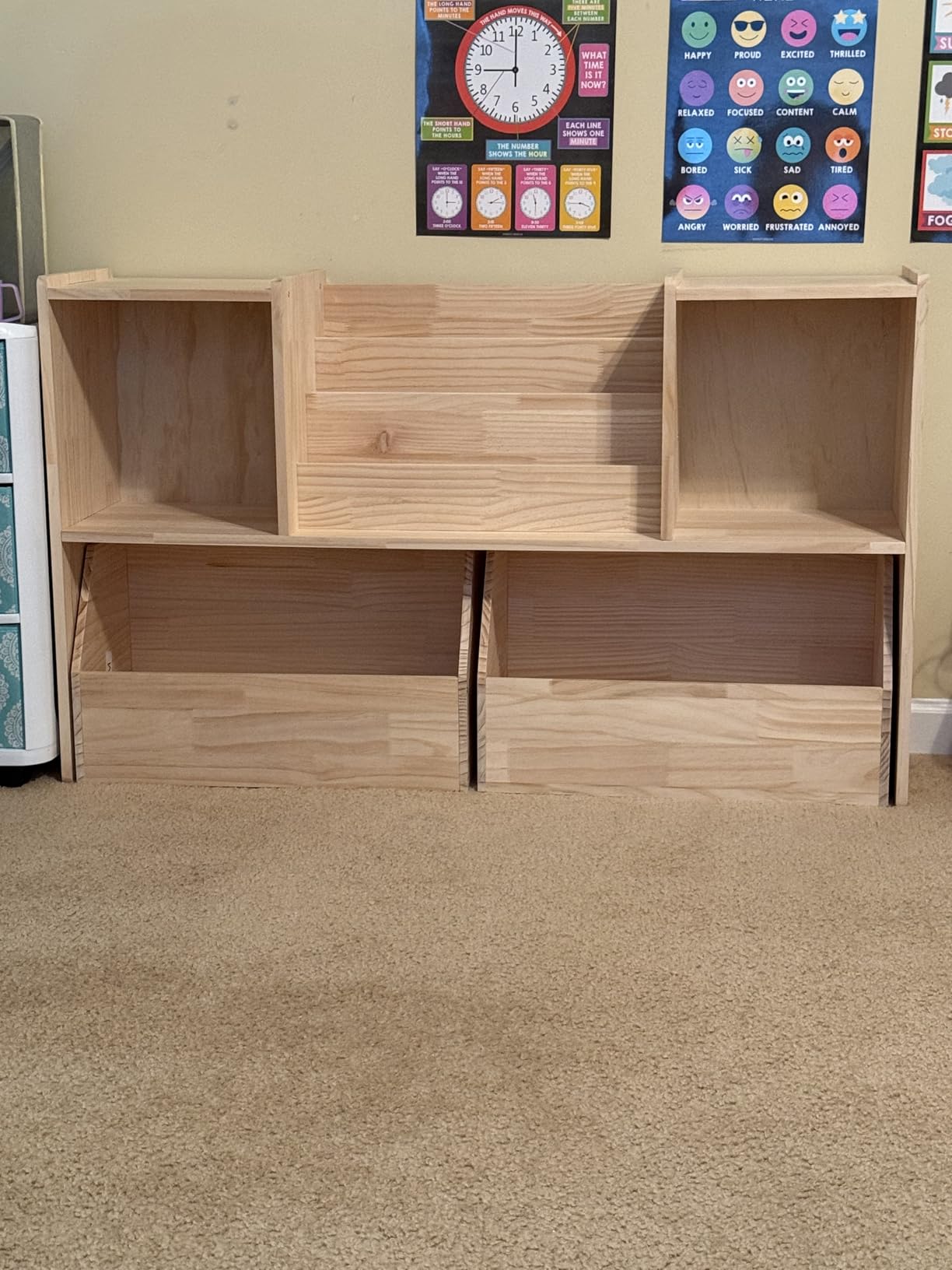 EXPERLAM Solid Wood Kids Bookshelf and Toy Storage Organizer, 3-in-1 Montessori Bookcase with Storage Cubbies and 2 Rolling Toy Bins, Toddler Bookshelf for Kids Room, Playroom, Nursery customer photo 1