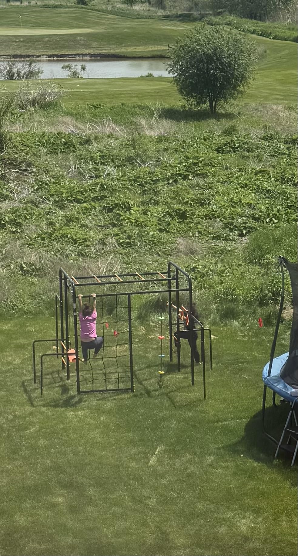 Hapfan 6-in-1 Outdoor Jungle Gym with Monkey Bars, Swing Sets for Backyard | Metal Playground Set with Climbing Net & Rope, Trapeze Bar, Belt Swing, Gymnastics Bar, 550lbs Galvanized Steel Frame, ASTM/CPSC customer photo 1