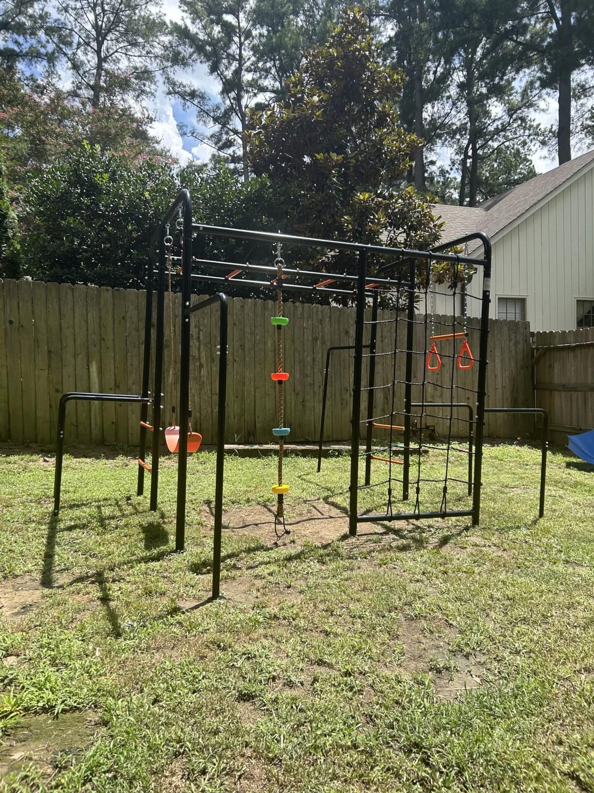 Hapfan 6-in-1 Outdoor Jungle Gym with Monkey Bars, Swing Sets for Backyard | Metal Playground Set with Climbing Net & Rope, Trapeze Bar, Belt Swing, Gymnastics Bar, 550lbs Galvanized Steel Frame, ASTM/CPSC customer photo 2