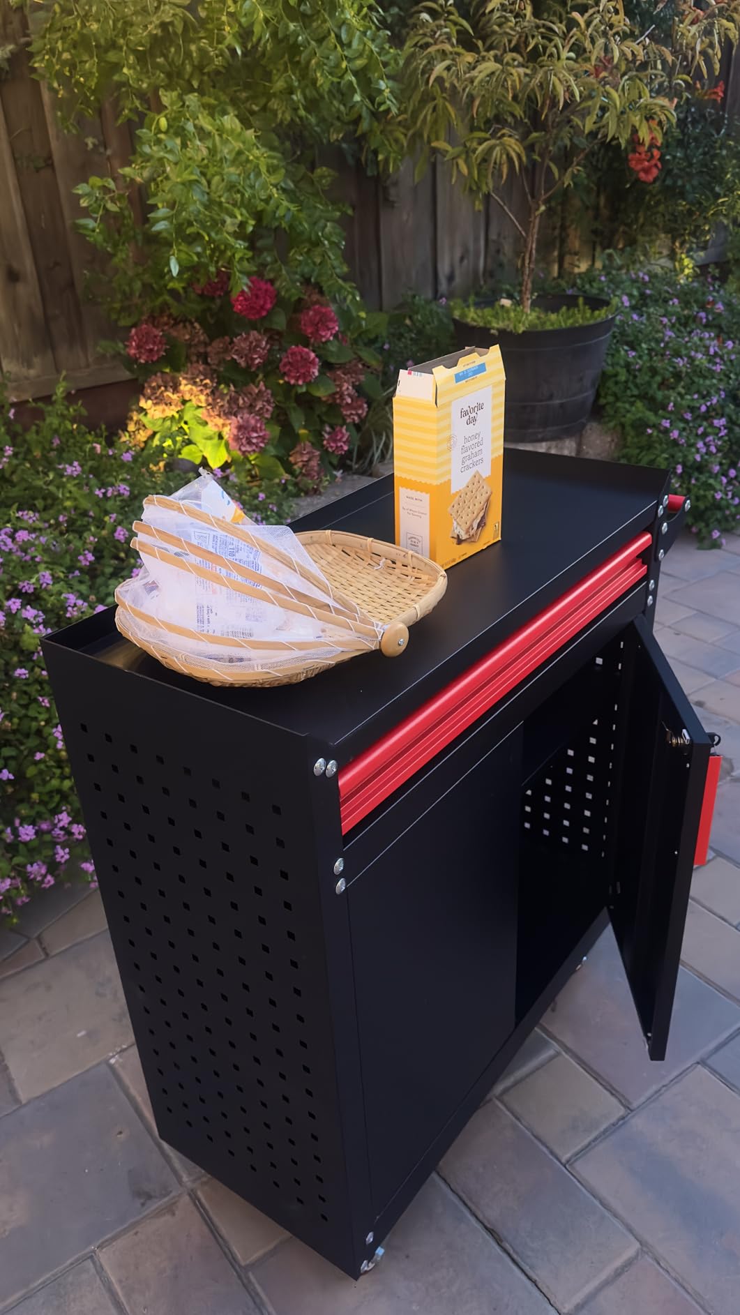 Eltean Grill Table, Outdoor Grill Cart with Storage | Outdoor Kitchen Island with Wheels, Foldable Tabletop, Spice Rack, Pegboard for Prep, Patio BBQ (Metal) customer photo 2