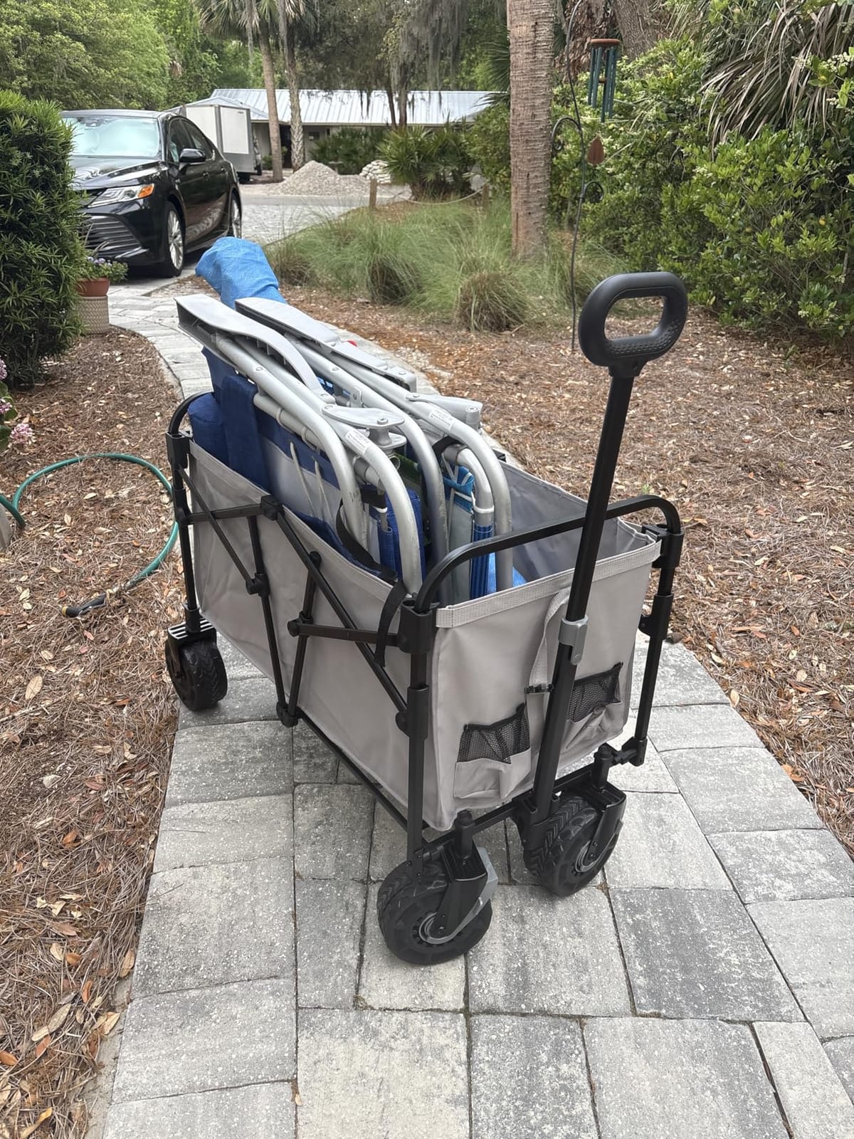 Sekey Garden Dump Cart, 1400 lb Capacity, Towable, 10 in Tires | Towable garden dump cart with 1400 lb capacity, leak-proof quick-release bed and 10 in all-terrain tires for landscaping customer photo 1
