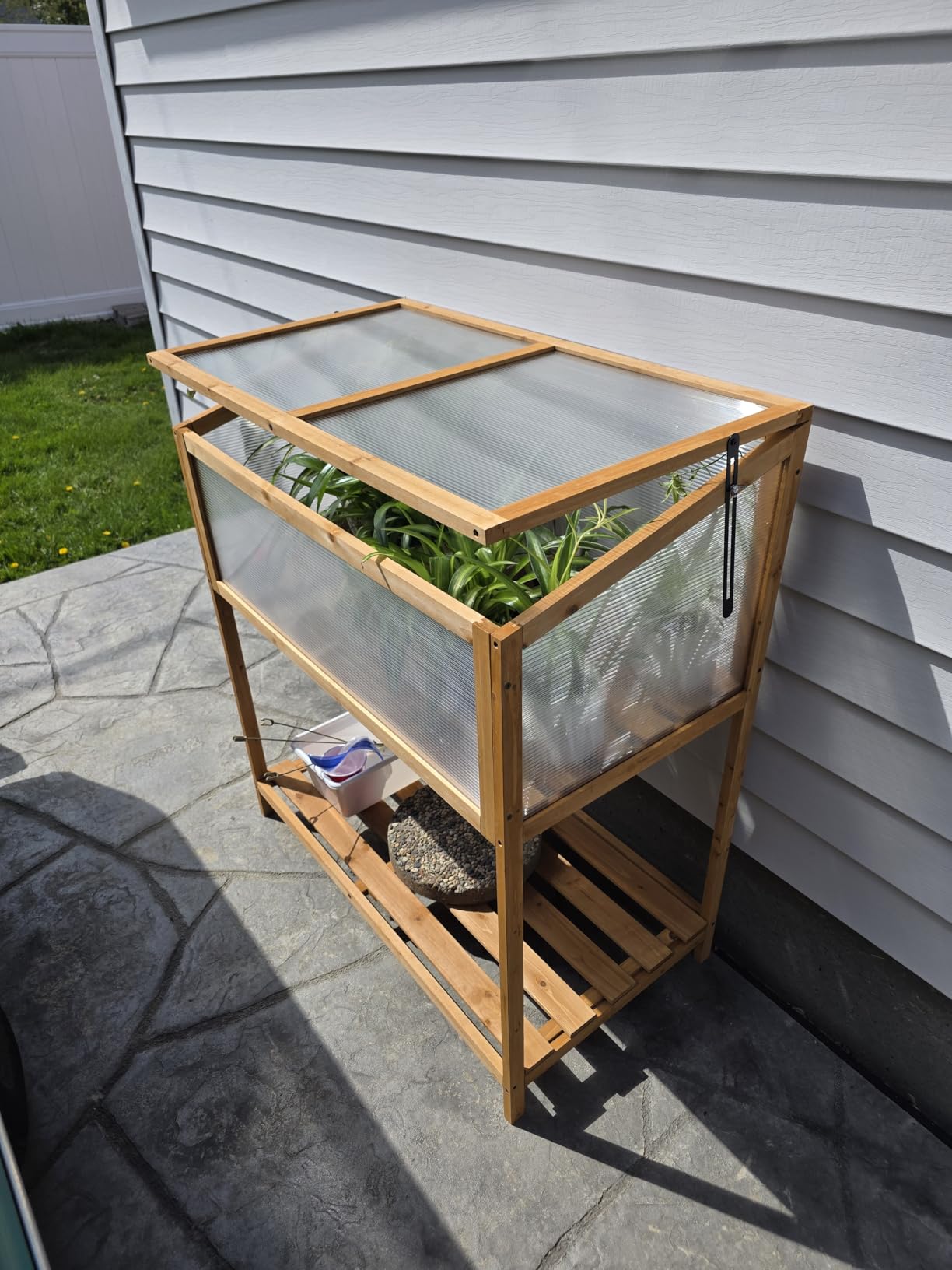 Giantex Wood Cold Frame Greenhouse, Portable Raised Flower Planter Protection with Transparent Panels & Adjustable Roof, Small Indoor Outdoor Hot House for Garden Balcony, 40”x21”x28” customer photo 1