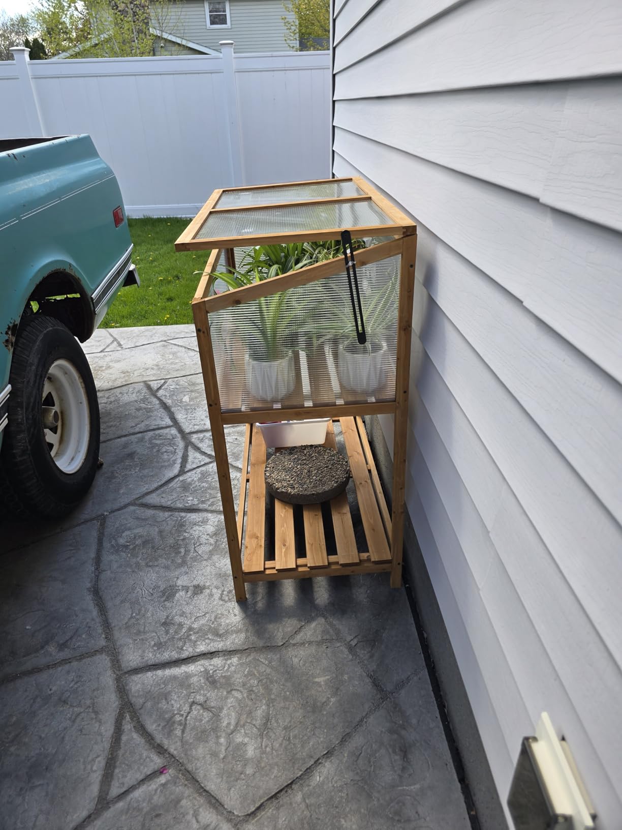 Giantex Wood Cold Frame Greenhouse, Raised Flower Planter Protection with Transparent Openable Roof & Slatted Shelf, Indoor Outdoor Hot House for Garden Balcony, 36x20x42 customer photo 1
