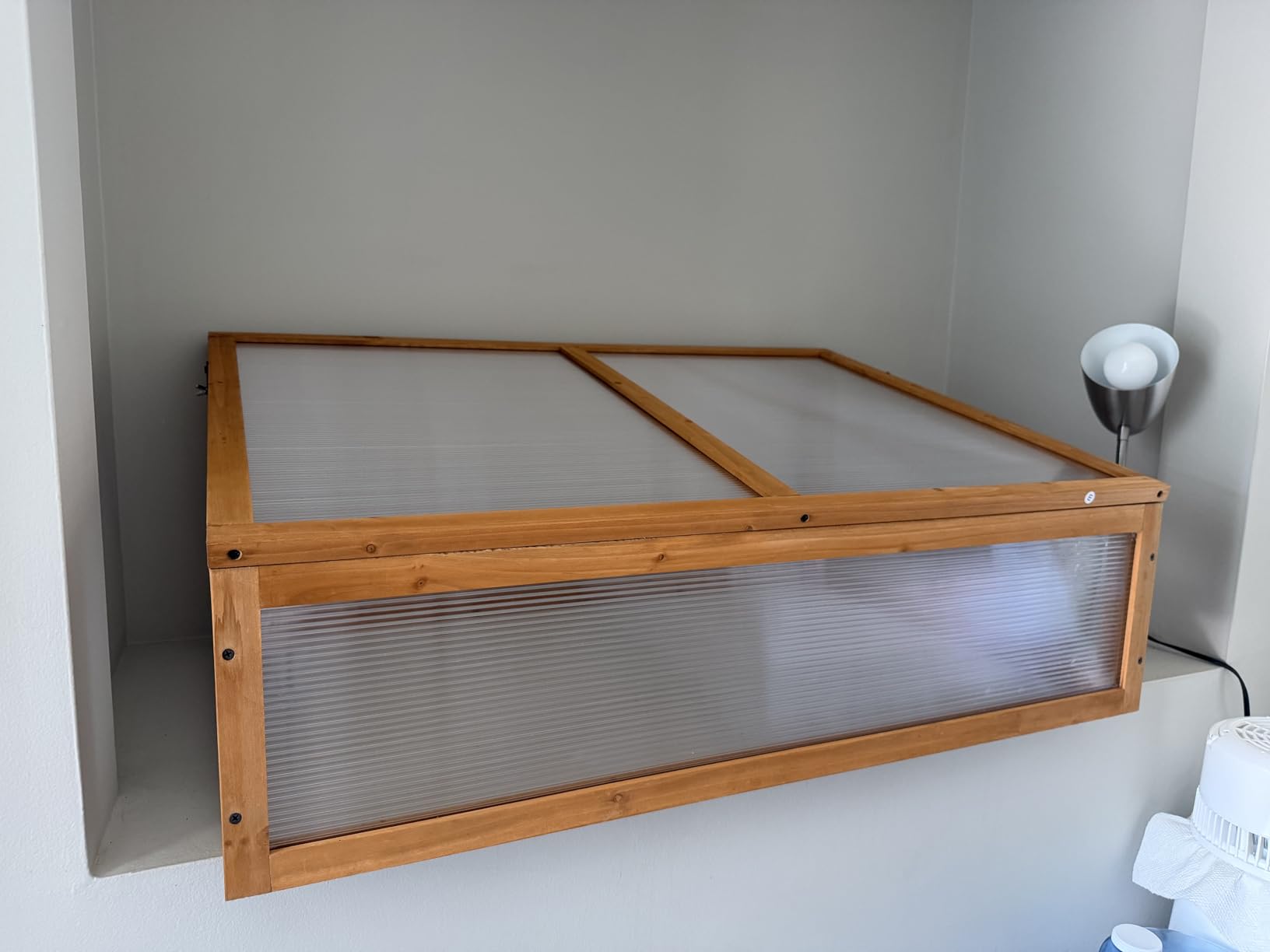 Giantex Wood Cold Frame Greenhouse, Raised Flower Planter Protection with Transparent Openable Roof & Slatted Shelf, Indoor Outdoor Hot House for Garden Balcony, 36x20x42 customer photo 2