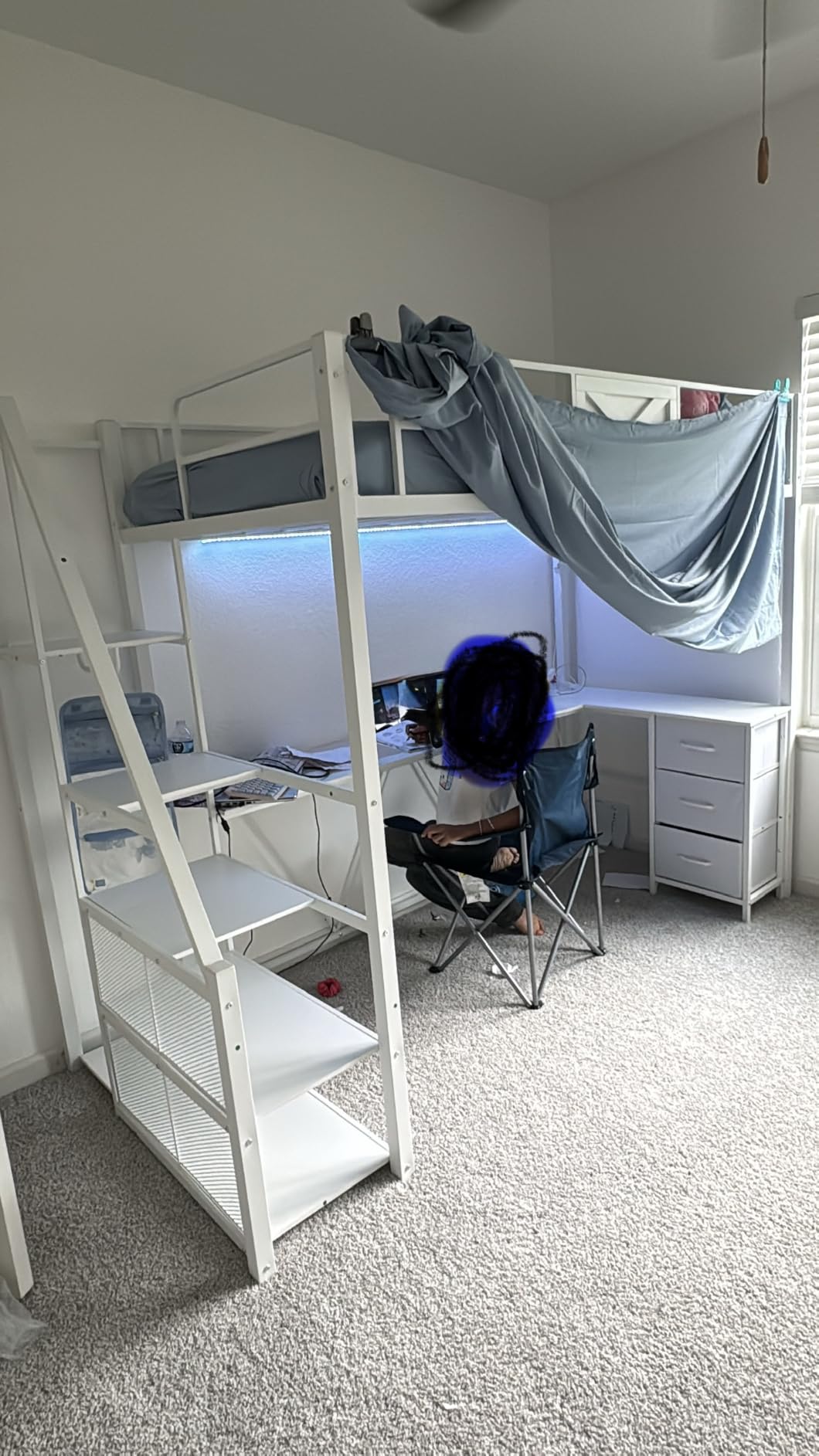 Itaar Full Size Loft Bed with Desk and Storage Stairs, Metal Loft Bed with 6 Storage Drawers, Hall Tree, LED Lights and Power Outlet, Rustic Brown customer photo 1