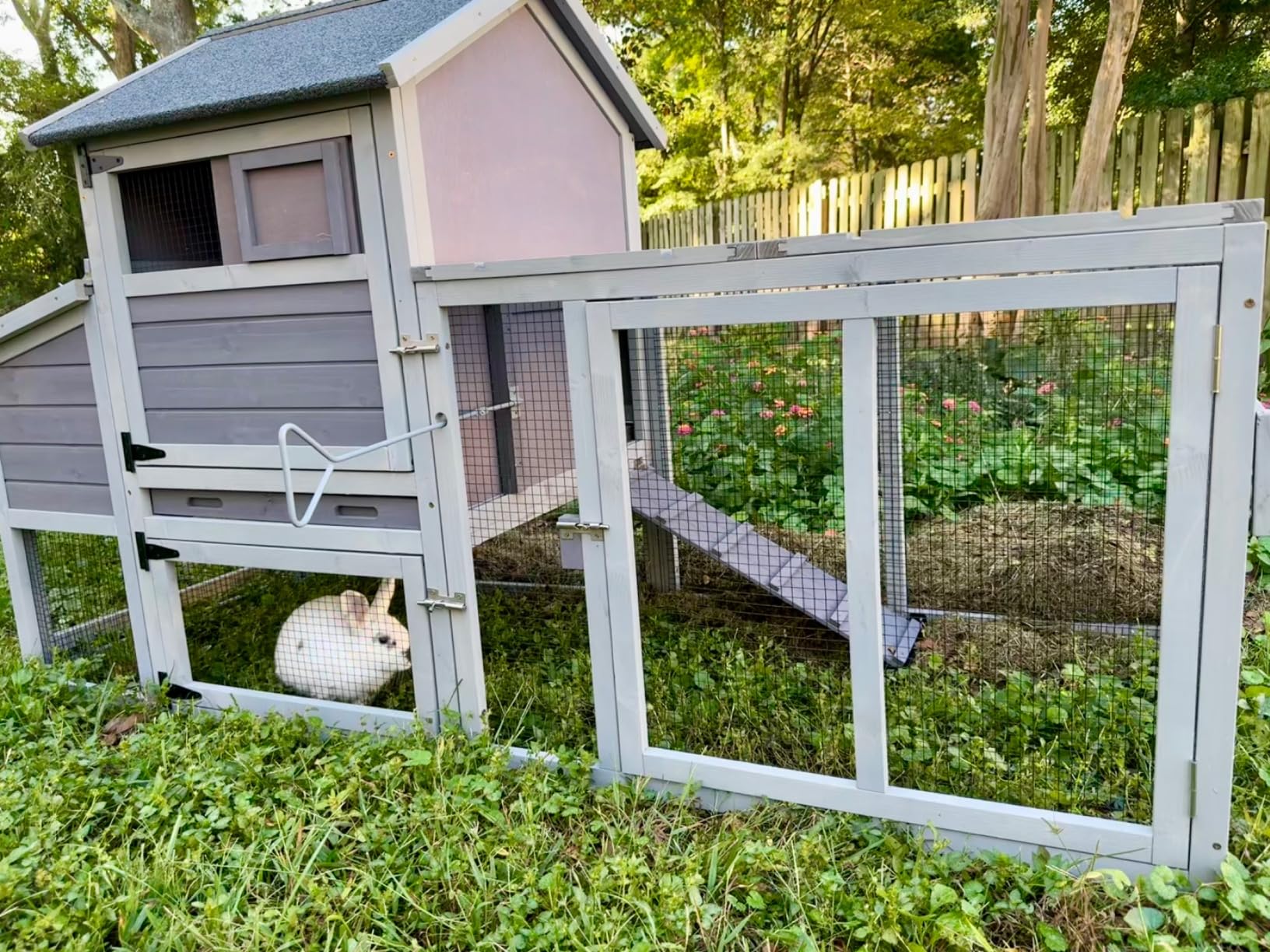 Aivituvin Chicken Coop Hen House, Large Outdoor Wooden Poultry Cage with Ramps, Run, Nesting Box, Removable Tray, Weather-Proof Chicken Cage (Grey, AIR31) customer photo 1