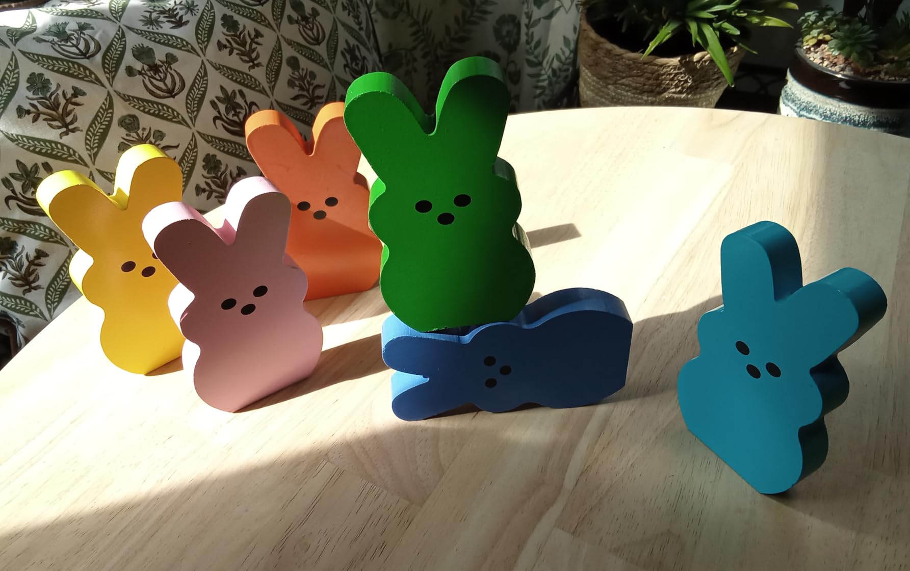 OLANRUN Easter Decorations for Home, 6 Pcs Wooden Bunny Table Decorations Signs with DIY Ribbons, Indoor Spring Easter Decor for Office Bedroom Kitchen Tiered Tray Mantel Shelf customer photo 1