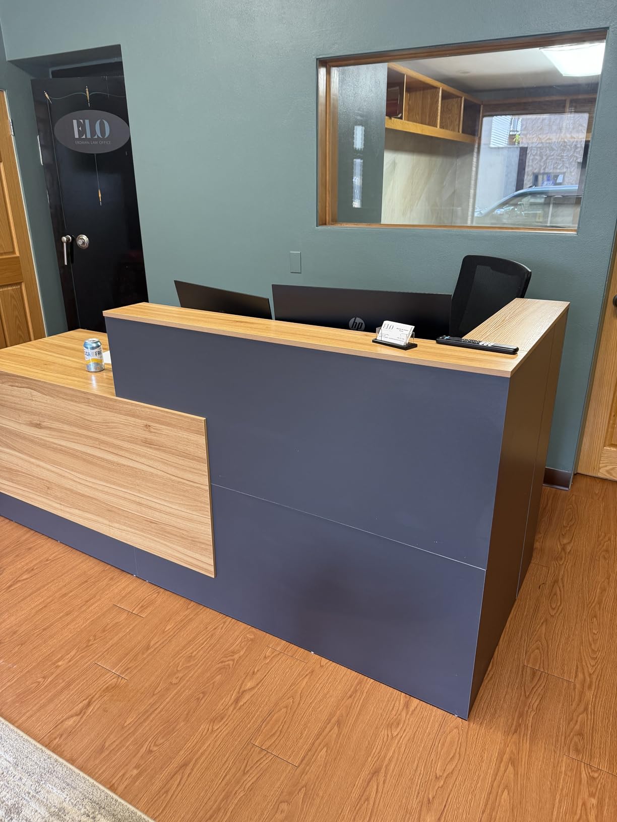 L-Shaped Reception Desk with Lockable Drawers, Adjustable File Cabinet & Keyboard Tray, Modern Front Counter for Office, Salon, or Lobby (Right-L Walnut/Slate Gray, 70.9''L x 23.6''W x 41.3''H) customer photo 1