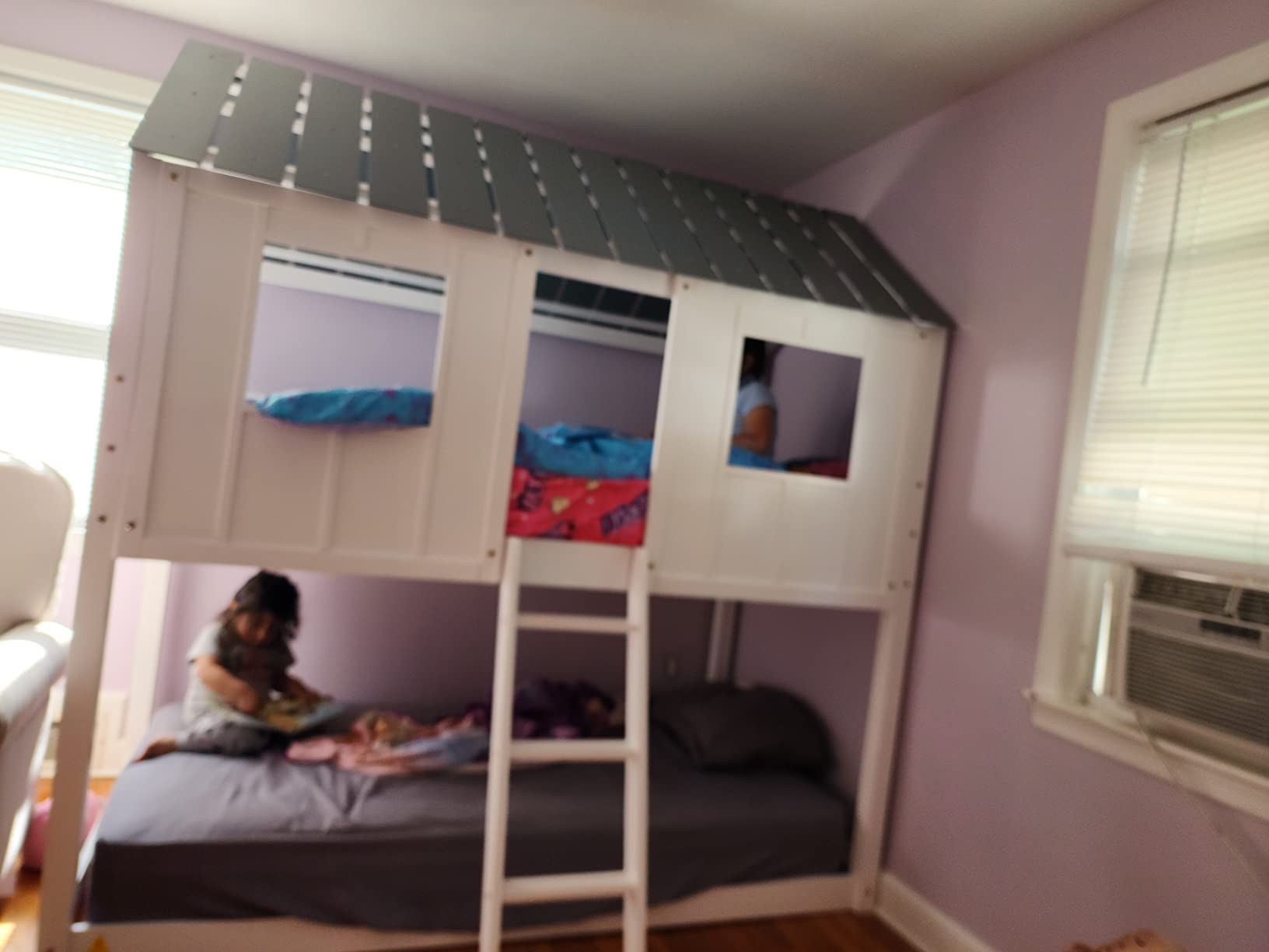 Twin over Twin Bunk Bed with Playhouse Design Roof, House Bunk Beds with Storage Stairs & Slide, Wood Bunkbed for Kids, Girls, Boys, Dual Layout Mode Adapted to Your Room and Childlike Design, Nature customer photo 2