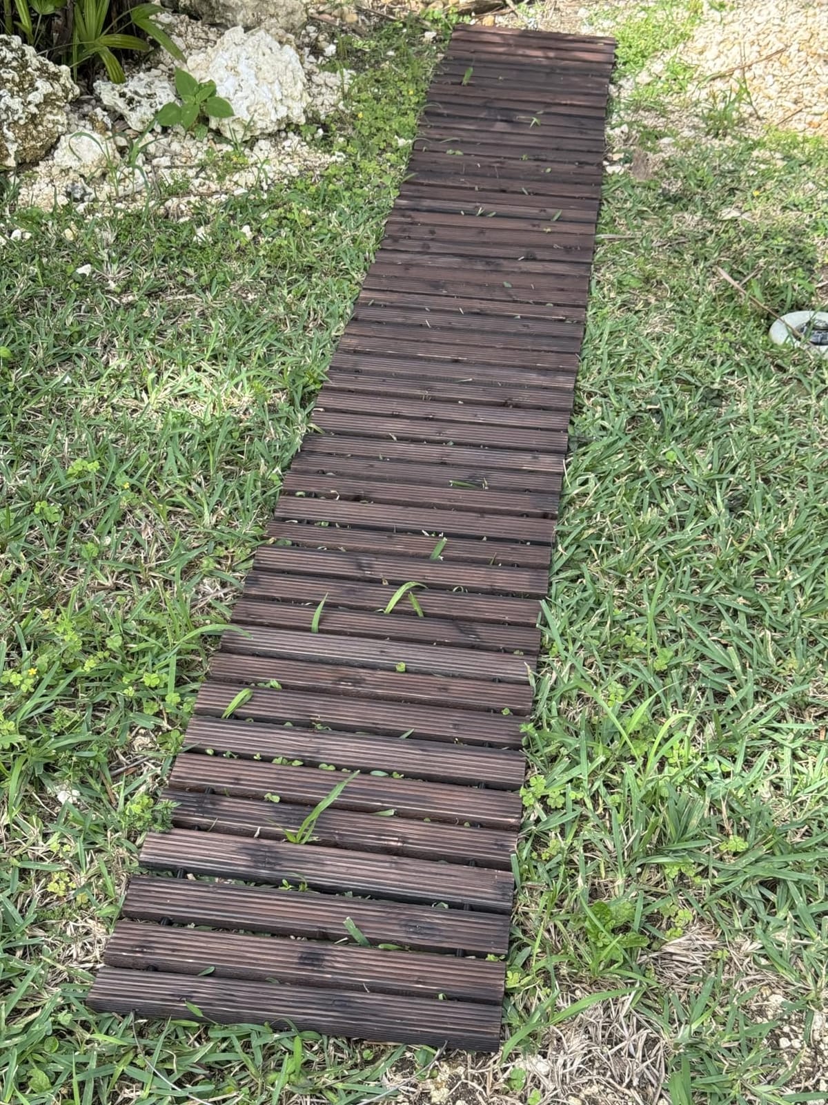 MEWTOGO 10ft Anti-Slip Wooden Pool Walkway for Above Ground Pools - Weather-Resistant Carbonized Wood Roll-Up Pathway Boardwalk for Pool Ladder Area (Brown) customer photo 2