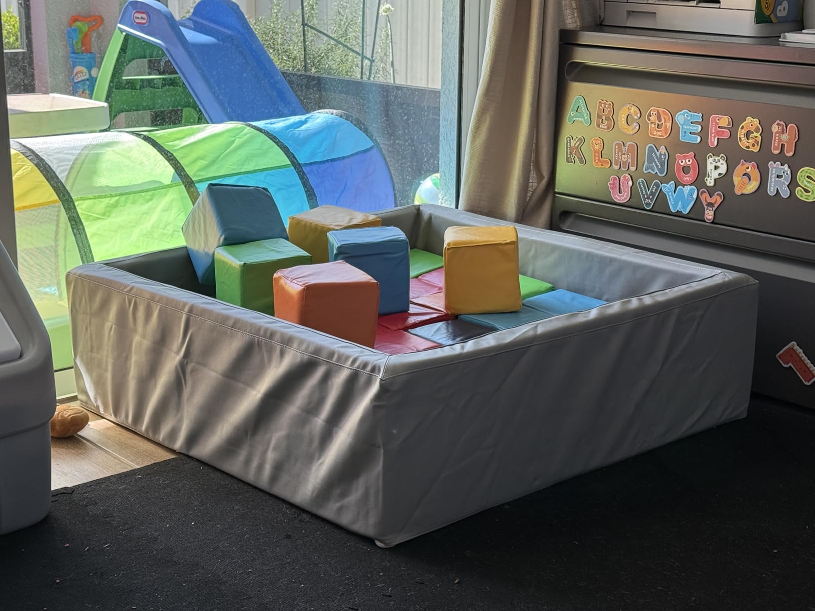 Leather Foam Ball Pit for Toddlers: Waterproof Baby Ball Pit with Soft Memory Foam - Large Soft-Play Set for Baby Playpen Indoor Outdoor Games - Ideal Gifts Toys for Boys Girls (Rectangle) customer photo 1