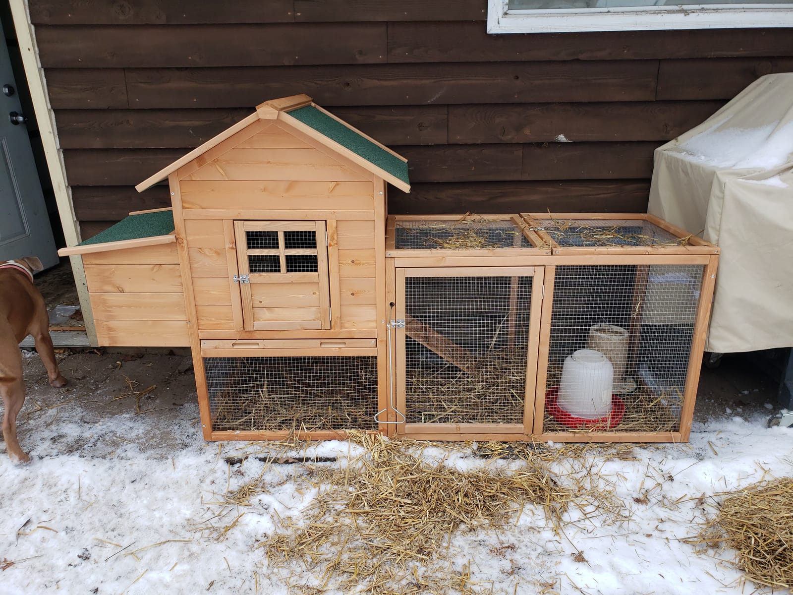 Chicken Coops for 1-2 Chickens with Wheels, Outdoor Wooden Hen House with Nesting Box, Large Rabbit Hutch, Outside Poultry House, Wire Fence Run Cages, Weatherproof for Backyard (Black) customer photo 1
