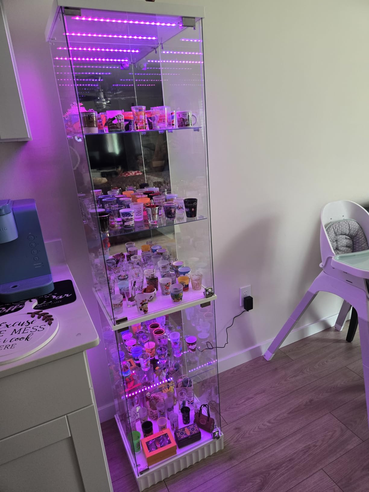 Lvifur 67''H Lockable Display Cabinet with Glass Doors & RGB Lights, Black | 5-Tier Glass Curio Display Cabinets with Motion Sensor Lights, China Cabinet with Removable Shelves, Lighted Showcase customer photo 2