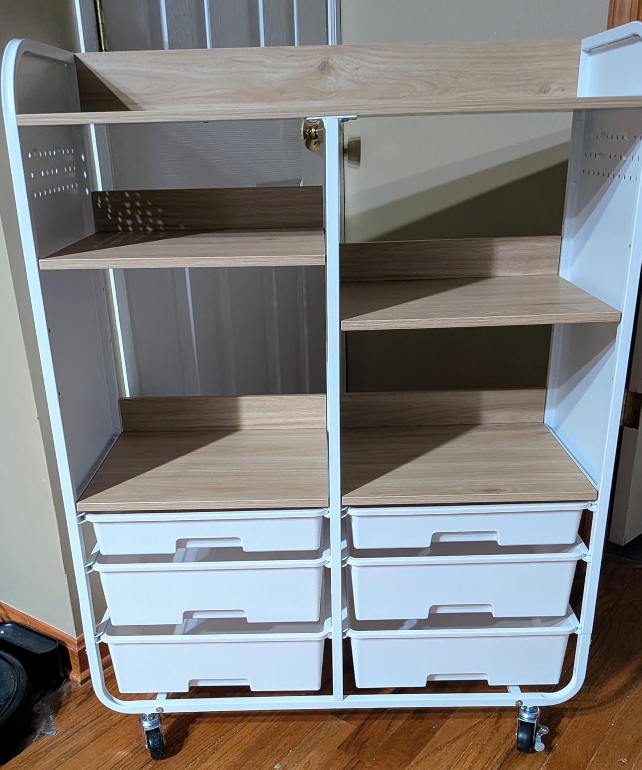 6 Drawers Rolling Storage Cabinet with Wood Top & Pegboards White | Utility Craft Cart with Adjustable Shelves & Lockable Wheels for Classroom, Home Office & Art Studio, Household Organization customer photo 2