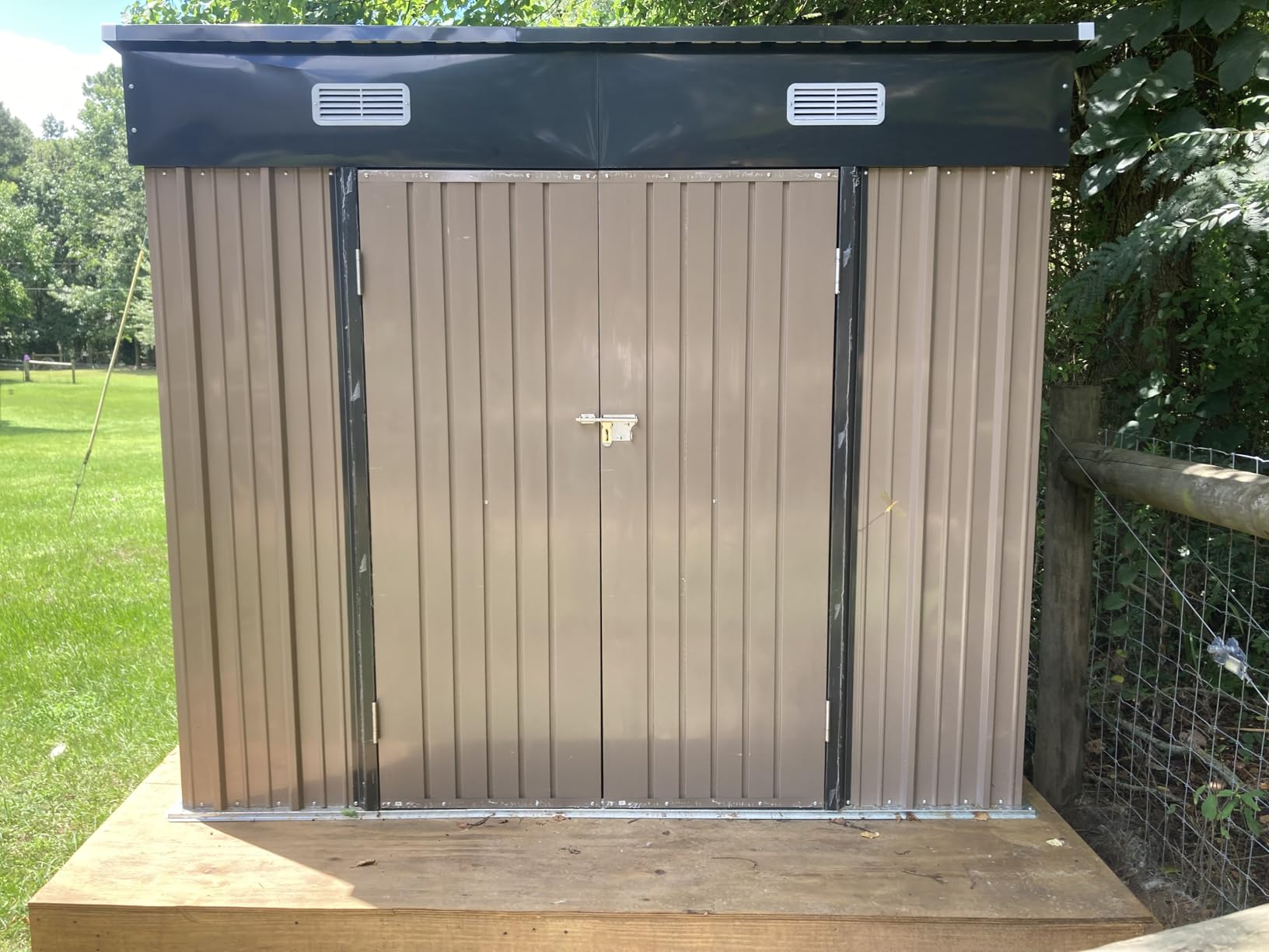 Aoxun 14x12 FT Outdoor Storage Shed, Metal Shed with Lockable Doors, Brown customer photo 1