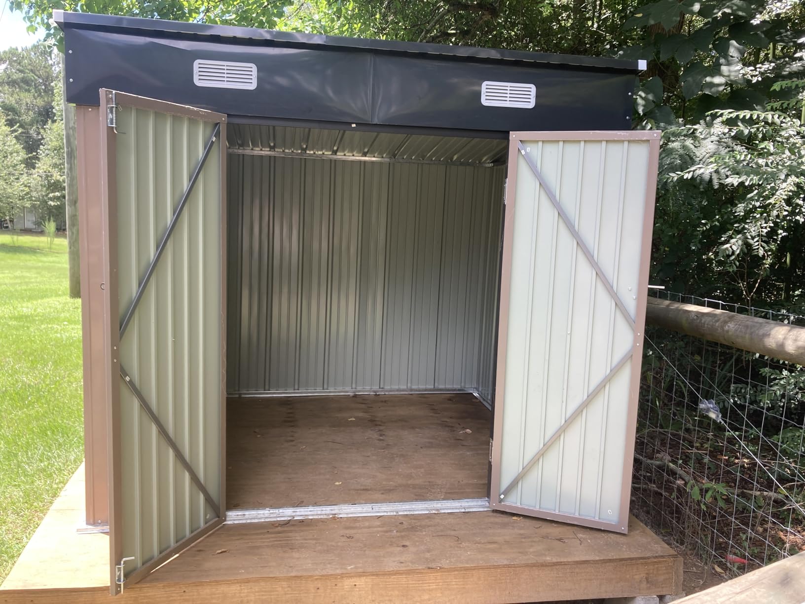 Aoxun 14x12 FT Outdoor Storage Shed, Metal Shed with Lockable Doors, Brown customer photo 2