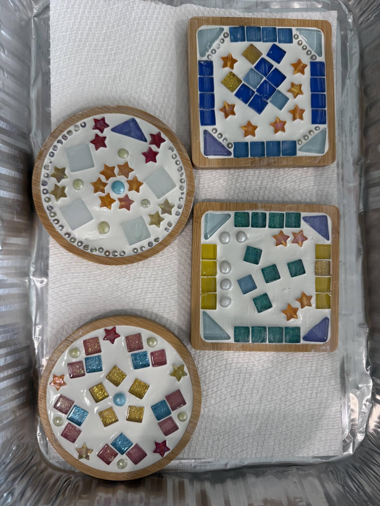 4 Sets DIY Mosaic Kits for Adults Mixed Color Mosaic Tiles for Crafts | with Wooden Coaster and Making Kit for Handmade Home Decor Gifts customer photo 2