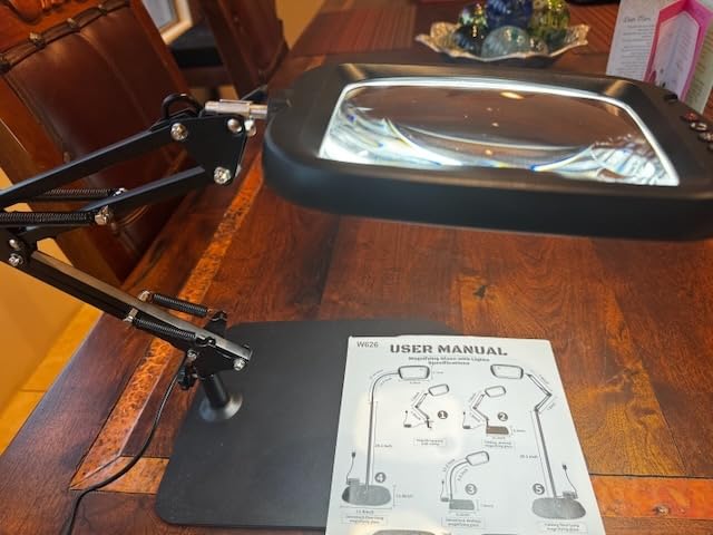 10X 30X Large Magnifying Glass with Light and Stand, Desk Lamp Magnifiers | 6 inch Crystal-clear Magnifies, 3 Color Modes & 10 Brightness Levels for Reading, Crafting, Repair, Flexible Arm, Large Stable Base customer photo 2