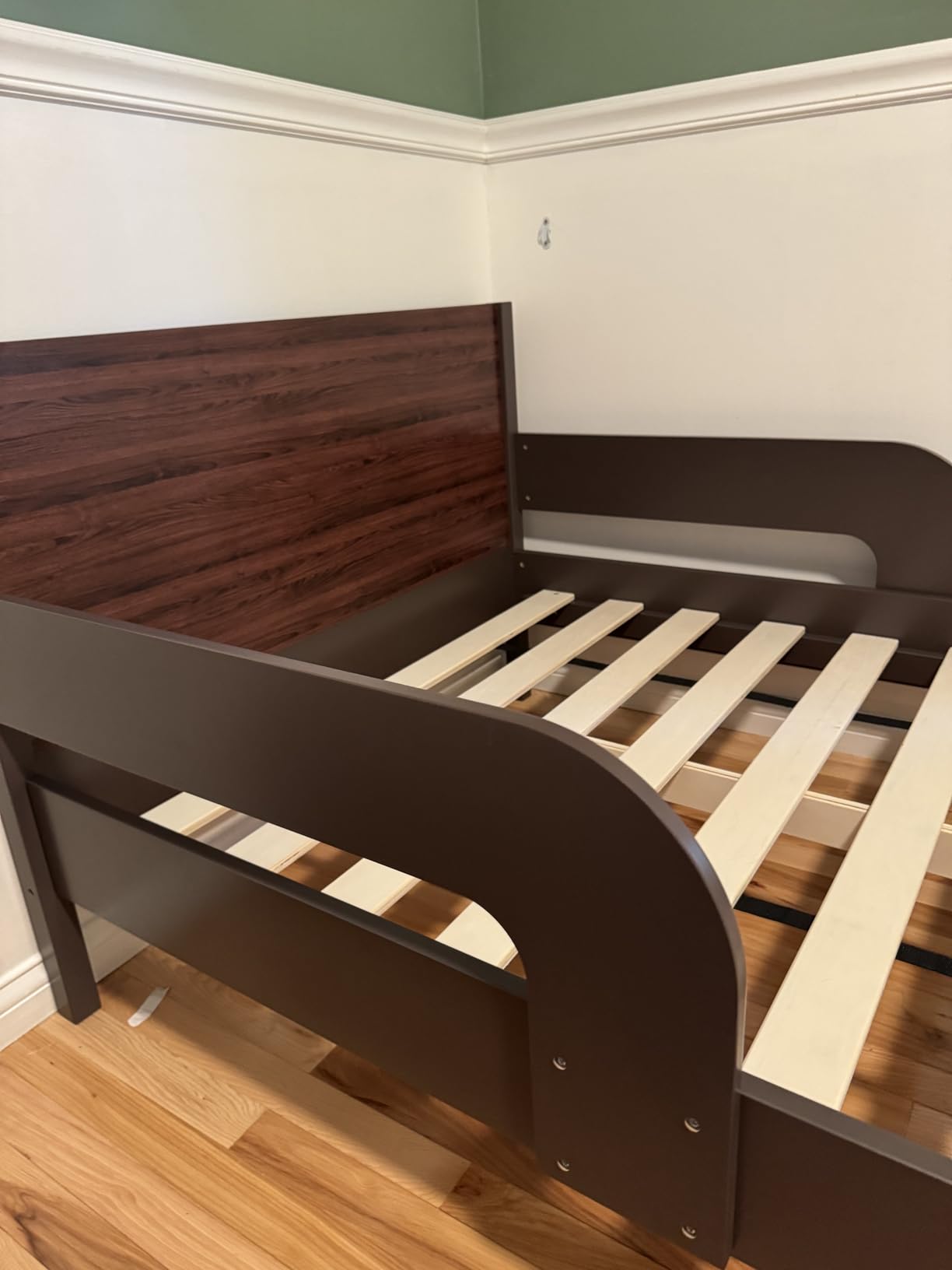 Delta Children Cora Wood Twin Bed with Removable Guardrails - Wood Twin Bed with Slats Supports for Girls & Boys Teens, No Box Spring Needed, White Oxford Stripes customer photo 1