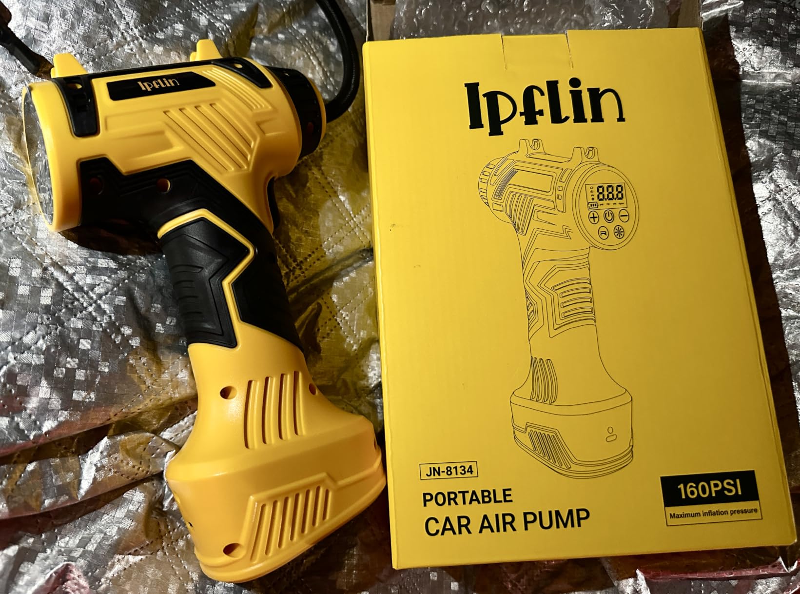 70% 0FF Ipflin 9600mAh Tire Inflator Portable Air Compressor for Car | Dual Power Cordless Tire Inflator with Battery & 12V DC, 160 PSI Portable Air Compressor, Air Pump for Car Tires, Motorcycle customer photo 1