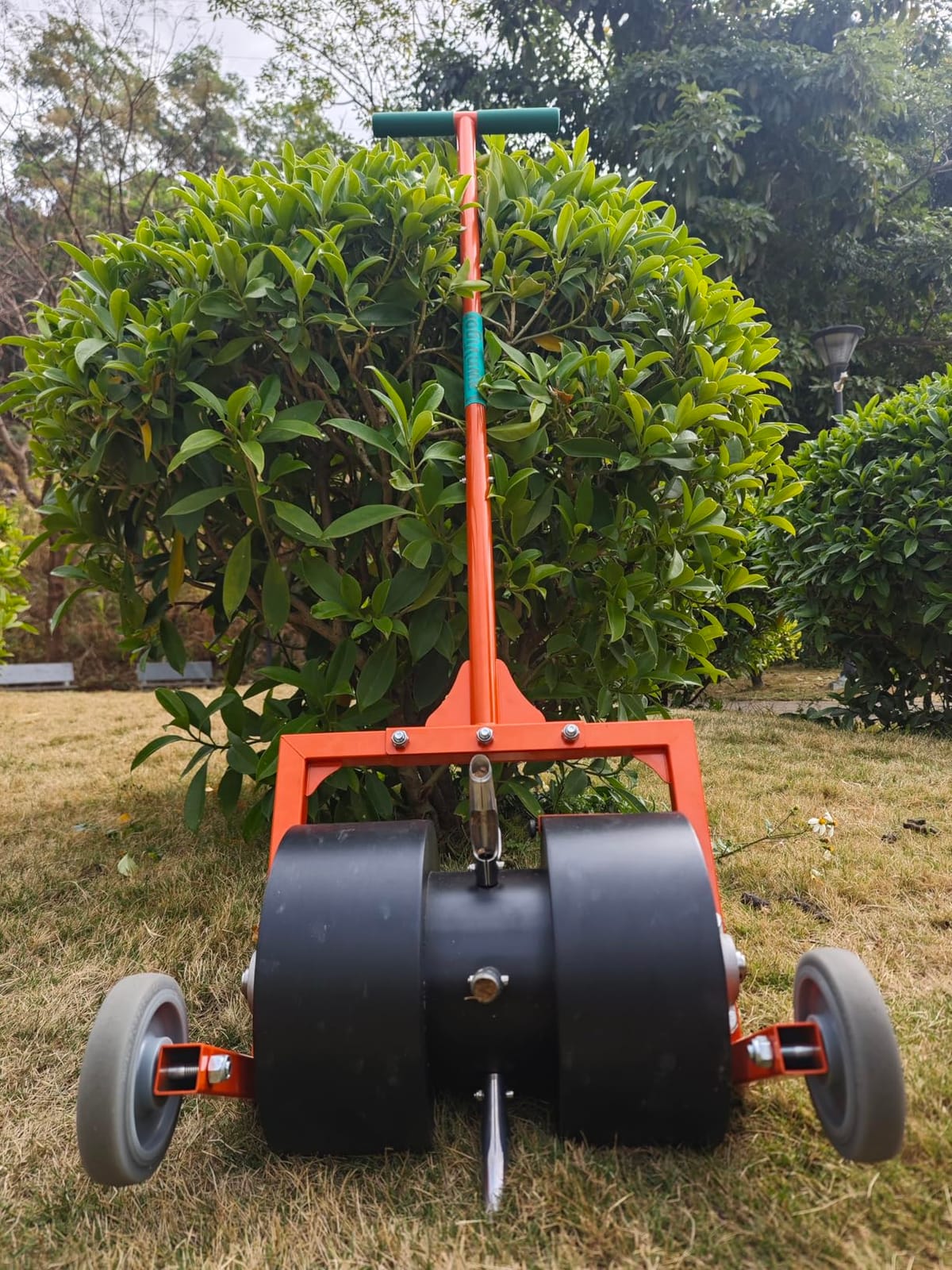Rolling Lawn Aerator, Non-Clogging Hollow Tine Aerator for Compacted Soil | Manual Push Core Aerator, Add Sand for Weight, Wheels Prevent Ground Scratches, Pull Soil Plugs to Reduce Compaction - Orange customer photo 1