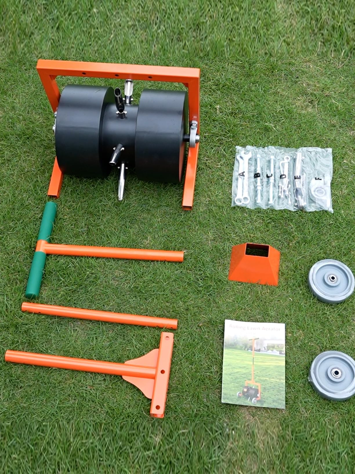 Rolling Lawn Aerator, Non-Clogging Hollow Tine Aerator for Compacted Soil | Manual Push Core Aerator, Add Sand for Weight, Wheels Prevent Ground Scratches, Pull Soil Plugs to Reduce Compaction - Orange customer photo 2