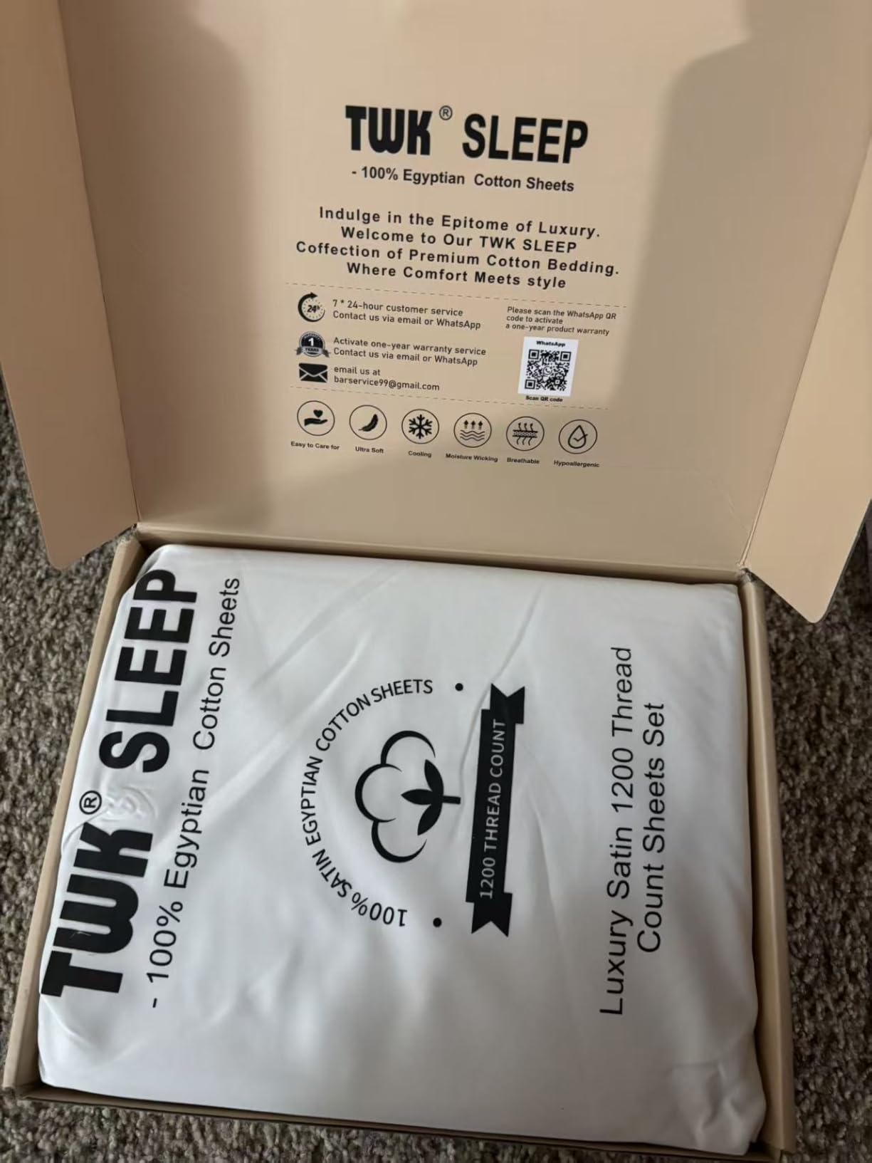 TWK 1200 TC 100% Egyptian Long-Staple Cotton Sheets King Size, Luxury Hotel Style Deep Pocket with Elastic Reinforced Seams Sheet Set, Soft & Comfy Natural Sheets (White, Queen) customer photo 1