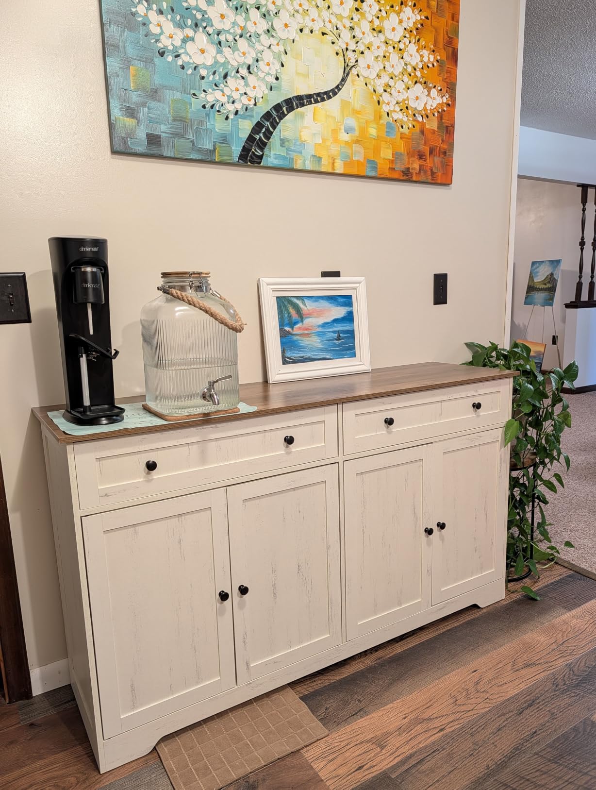 VASAGLE Buffet Cabinet, Sideboard, 3 Doors, 42.1 x 15.8 x 31.8 Inches | Farmhouse Coffee Bar Cabinet with 2 Drawers, Adjustable Shelves, Taupe Brown, Siren Collection ULSC531TA01S customer photo 1