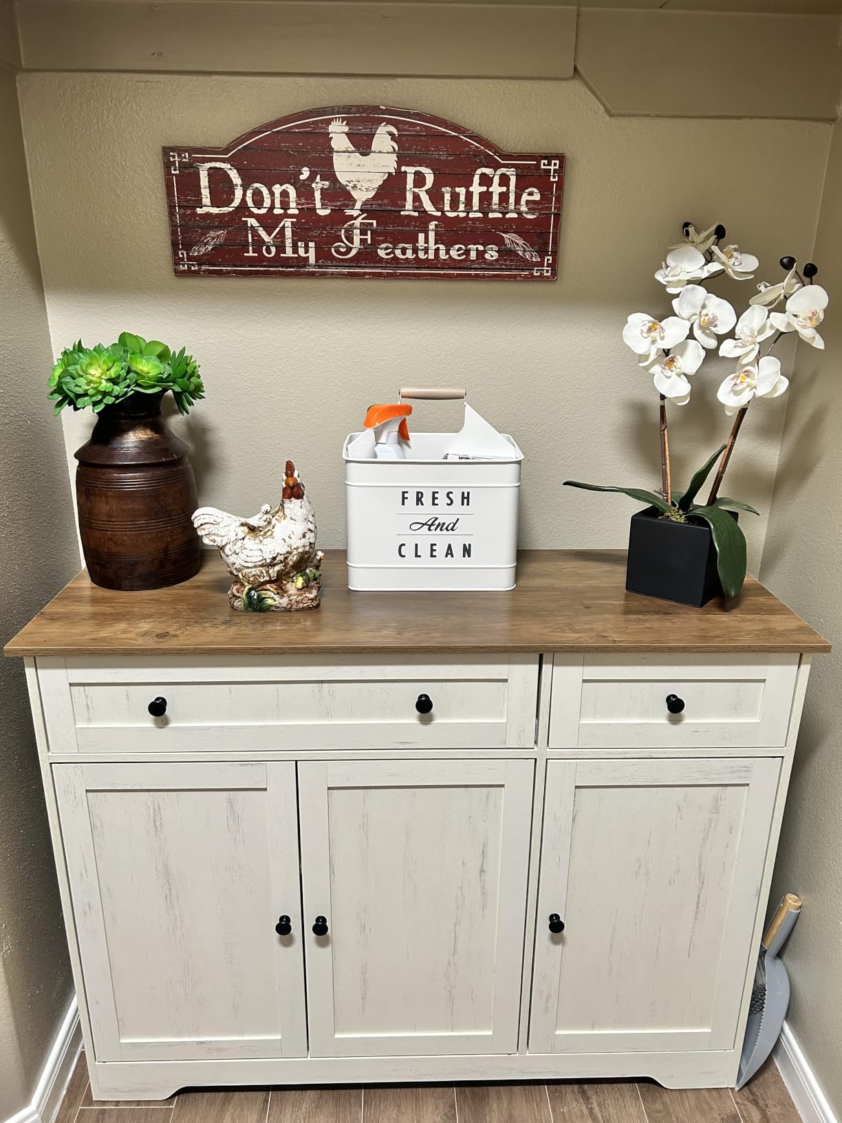 VASAGLE Buffet Cabinet, Sideboard, 3 Doors, 42.1 x 15.8 x 31.8 Inches | Farmhouse Coffee Bar Cabinet with 2 Drawers, Adjustable Shelves, Taupe Brown, Siren Collection ULSC531TA01S customer photo 2