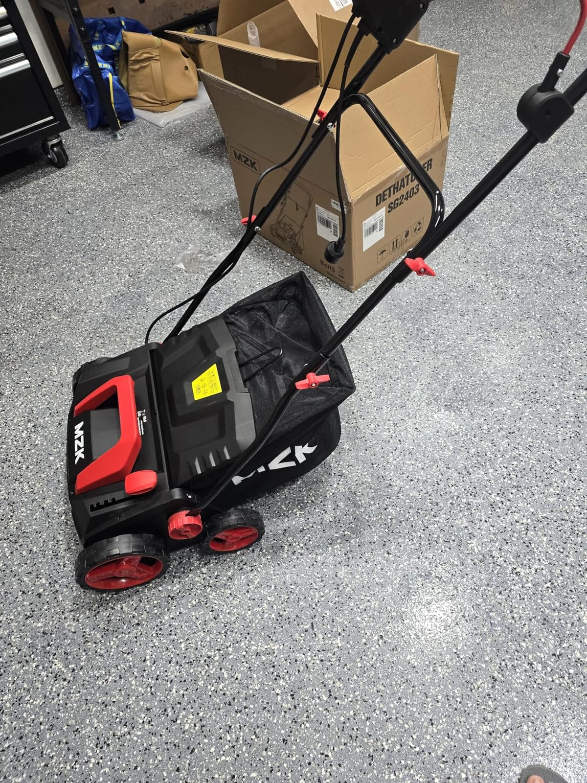 MZK 15-Inch Lawn Dethatcher, Electric Scarifier with Bag, Wider 15-inch path, adjustable height, and 8-gal collection bag help improve lawn airflow and growth customer photo 1