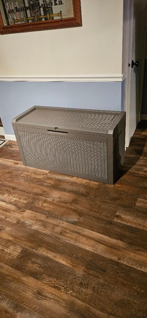Outdoor Storage Box, 160 Gallon Waterproof Resin Deck Box with Support Rod | UV Resistant Lockable Package Delivery Bin, Shoe, Patio & Garden Tools Storage, Toy Cabinet, Ottoman, Indoor/Outdoor customer photo 1