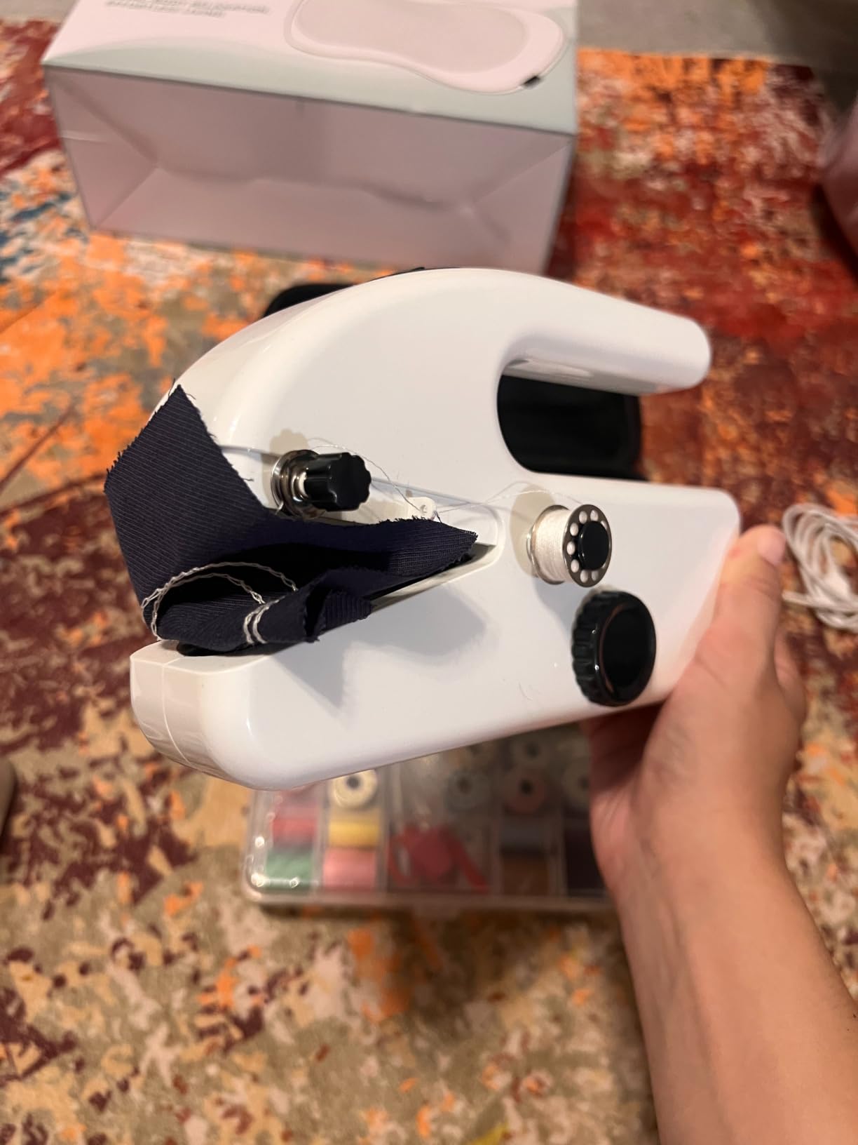Handheld Sewing Machine for Beginners, Portable & Cordless with 2 Speeds & Complete Sewing Kit – Mini Sewing Machine for Adults, Quick Fabric Repair, DIY Crafts, Home, Travel & Emergency Use (White) customer photo 2