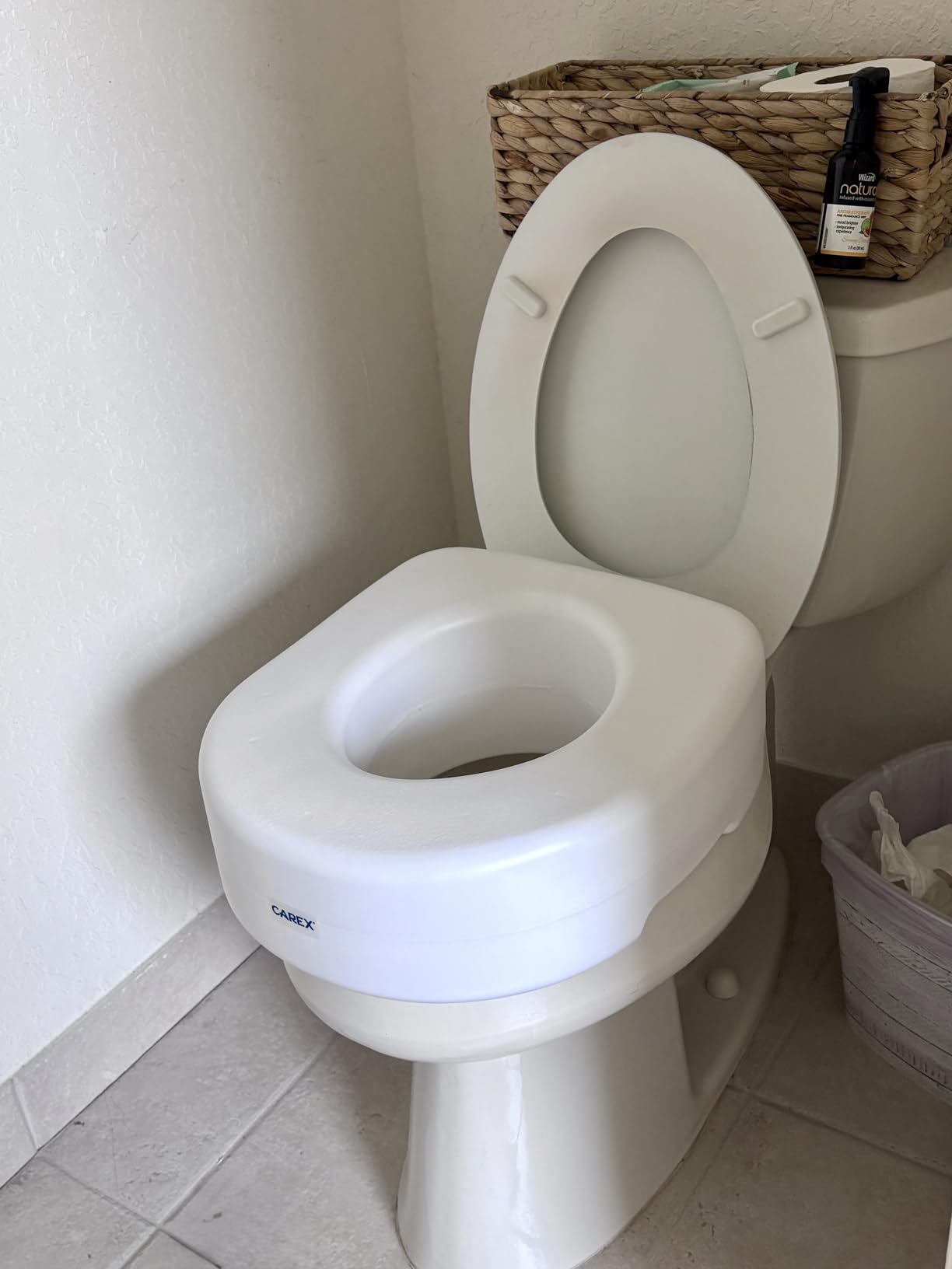 Carex Toilet Seat Riser, Adds 5 Inches of Height, Elevated and Raised Toilet Seat with 300 lbs Capacity, Standard Riser for Elderly and Handicap, Universal, Slip-Resistant, White customer photo 1