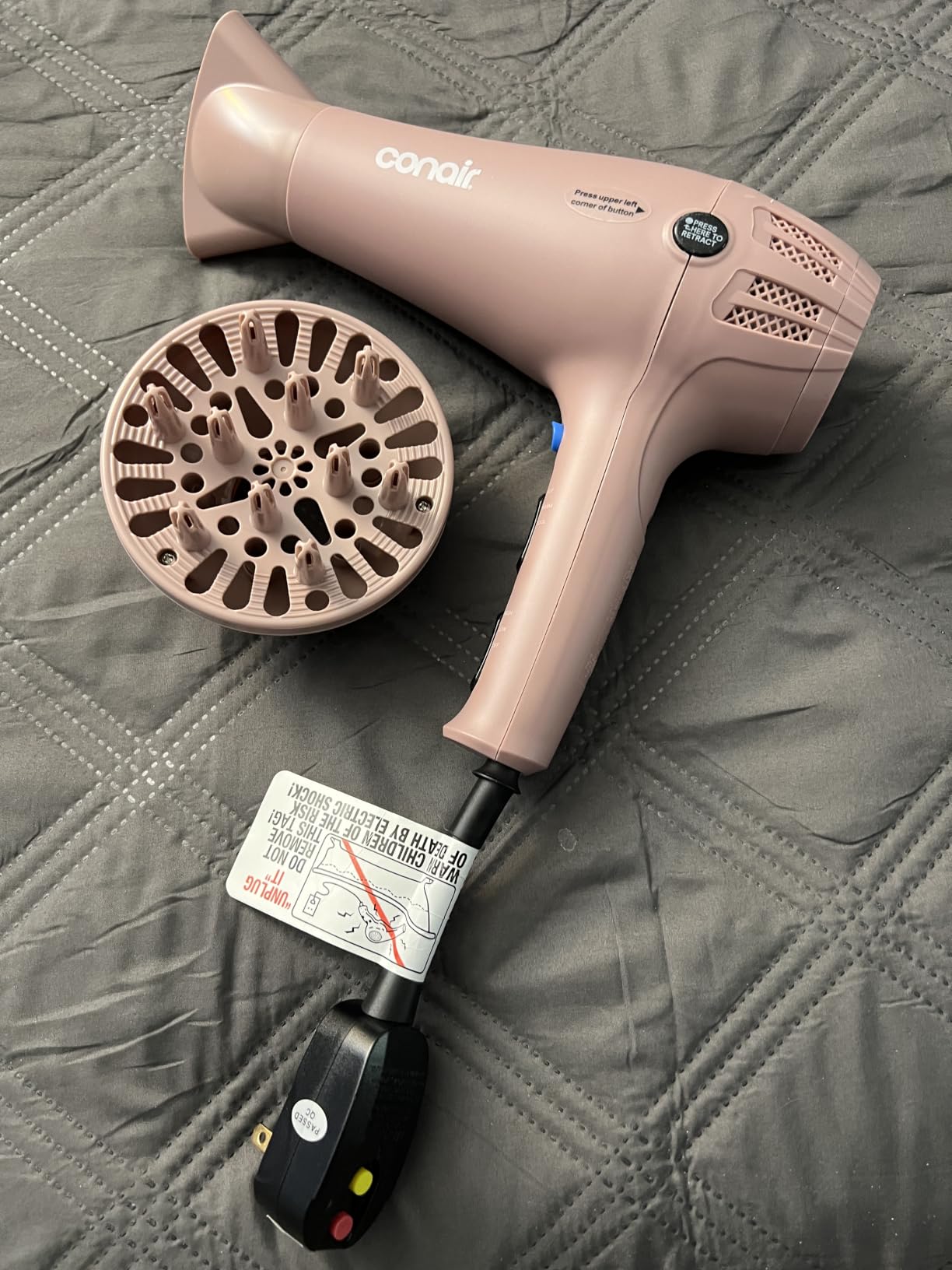 Conair Hair Dryer with Diffuser and Concentrator, 1875W, Pink customer photo 2