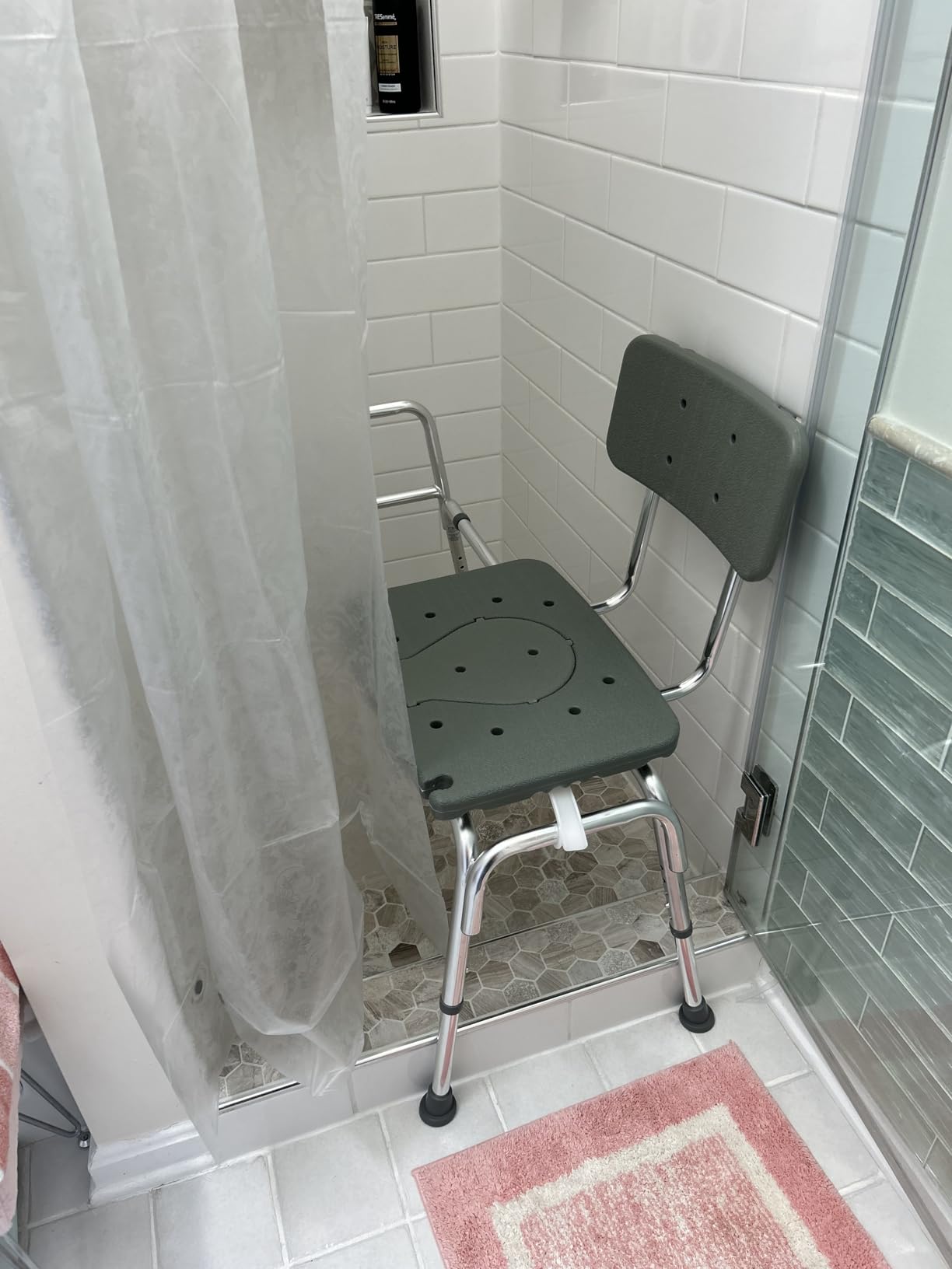 DMI Tub Transfer Bench and Shower Chair with Non Slip Aluminum Body, FSA Eligible, Adjustable Seat Height and Cut Out Access, Holds Weight up to 400 Lbs, Bath and Shower Safety, Transfer Bench customer photo 2