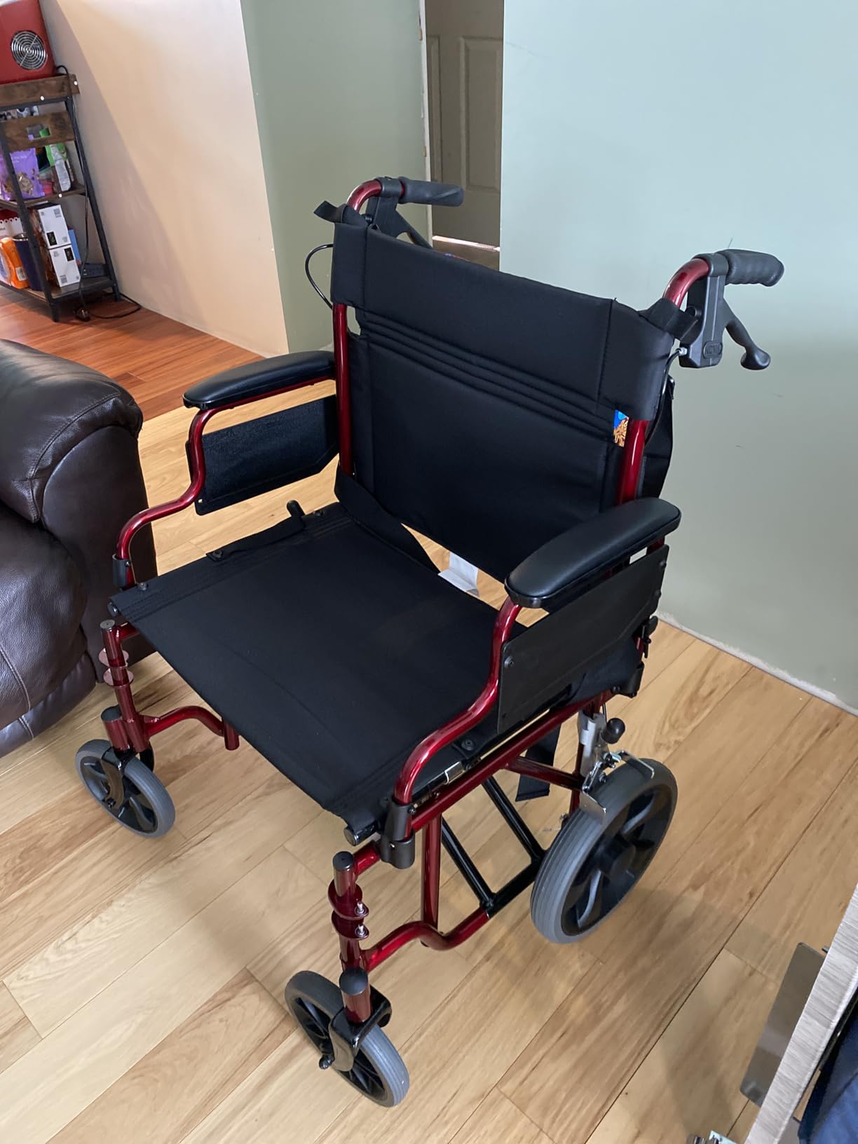 NOVA Heavy Duty Bariatric Transport Chair with 400 lb. Weight Capacity, 22” Extra-Wide Seat with Locking Hand Brakes, Flip Up Arms (for Easy Transfer), Anti-Tippers, 12” Rear Wheels, Color Blue customer photo 2