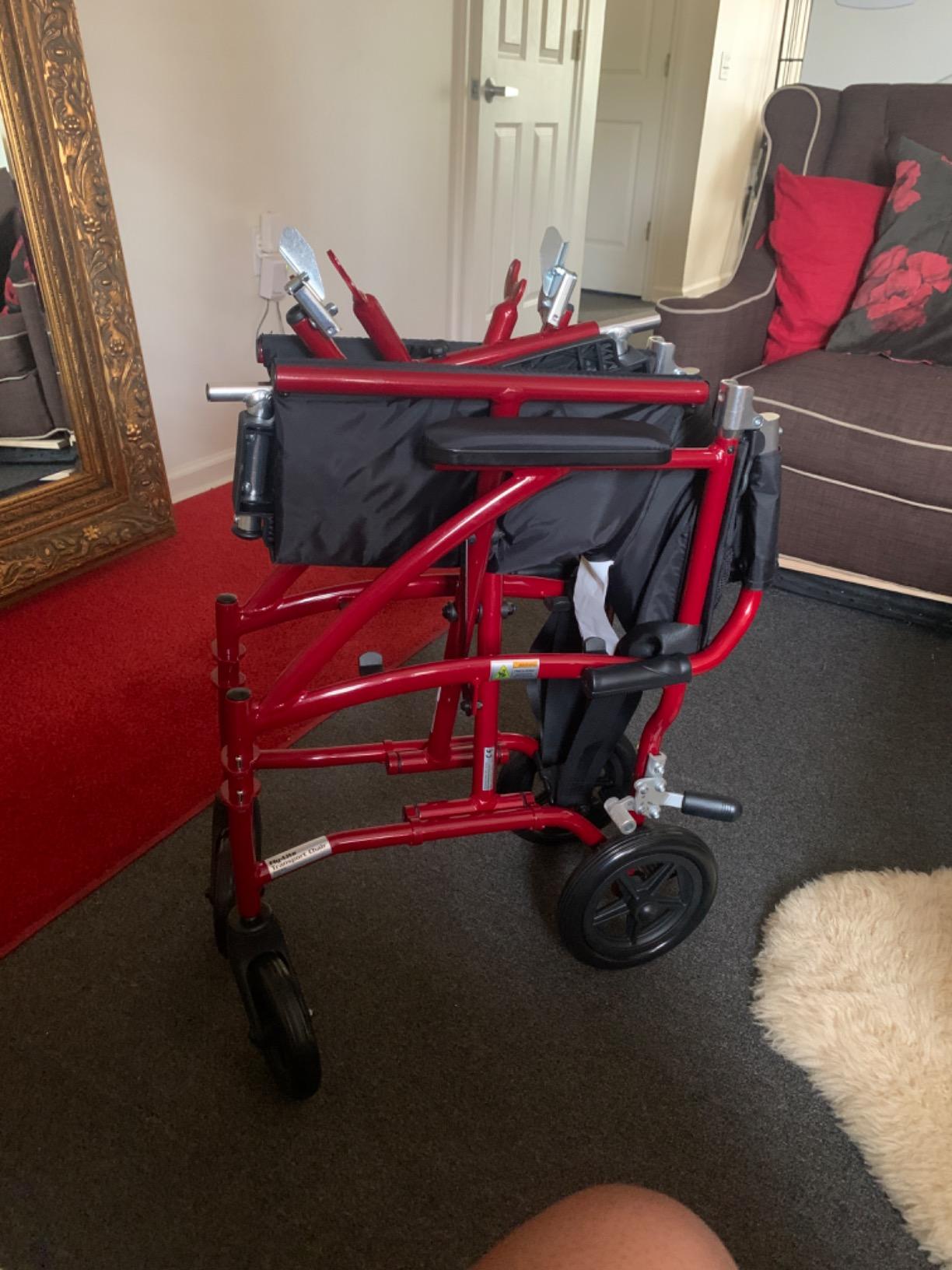 Drive Medical Fly-Lite Ultra Lightweight Folding Transport Wheelchair, Red customer photo 2