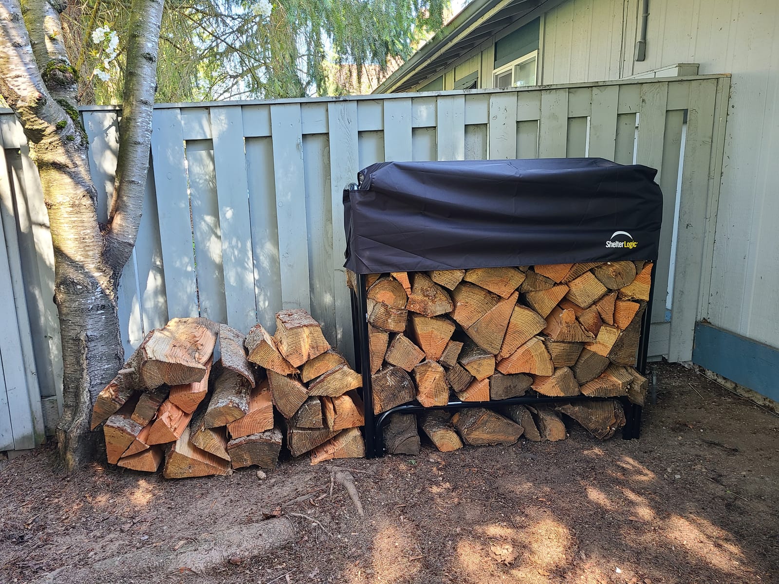 ShelterLogic 4' Adjustable Heavy Duty Outdoor Firewood Rack with Steel Frame Construction and Water-Resistant Cover customer photo 2
