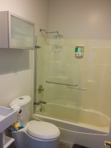 DreamLine Aqua Uno 34 in. W x 58 in. H Frameless Hinged Tub Door in Brushed Nickel, SHDR-3534586-04 customer photo 1