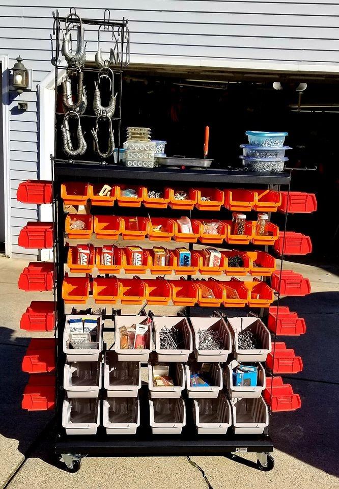 TRINITY Rolling Storage Bin Rack & Parts Organizer, 7-Tier Dual-Sided Bin Cart Shelving for Shop Storage, Nut and Bolt Organizer, Garage, Warehouse, Tools & Hardware, 330Lb Max, With Wheels, Black customer photo 1