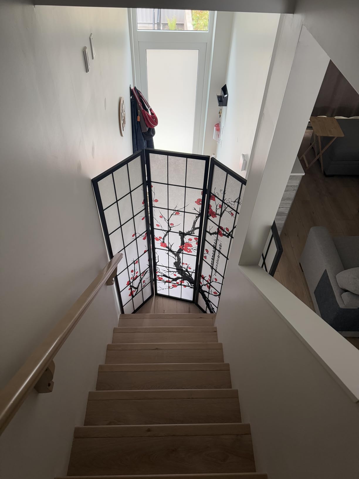 Roundhill Furniture Black Japanese 4-Panel Screen Room Divider, Plum Blossom customer photo 2